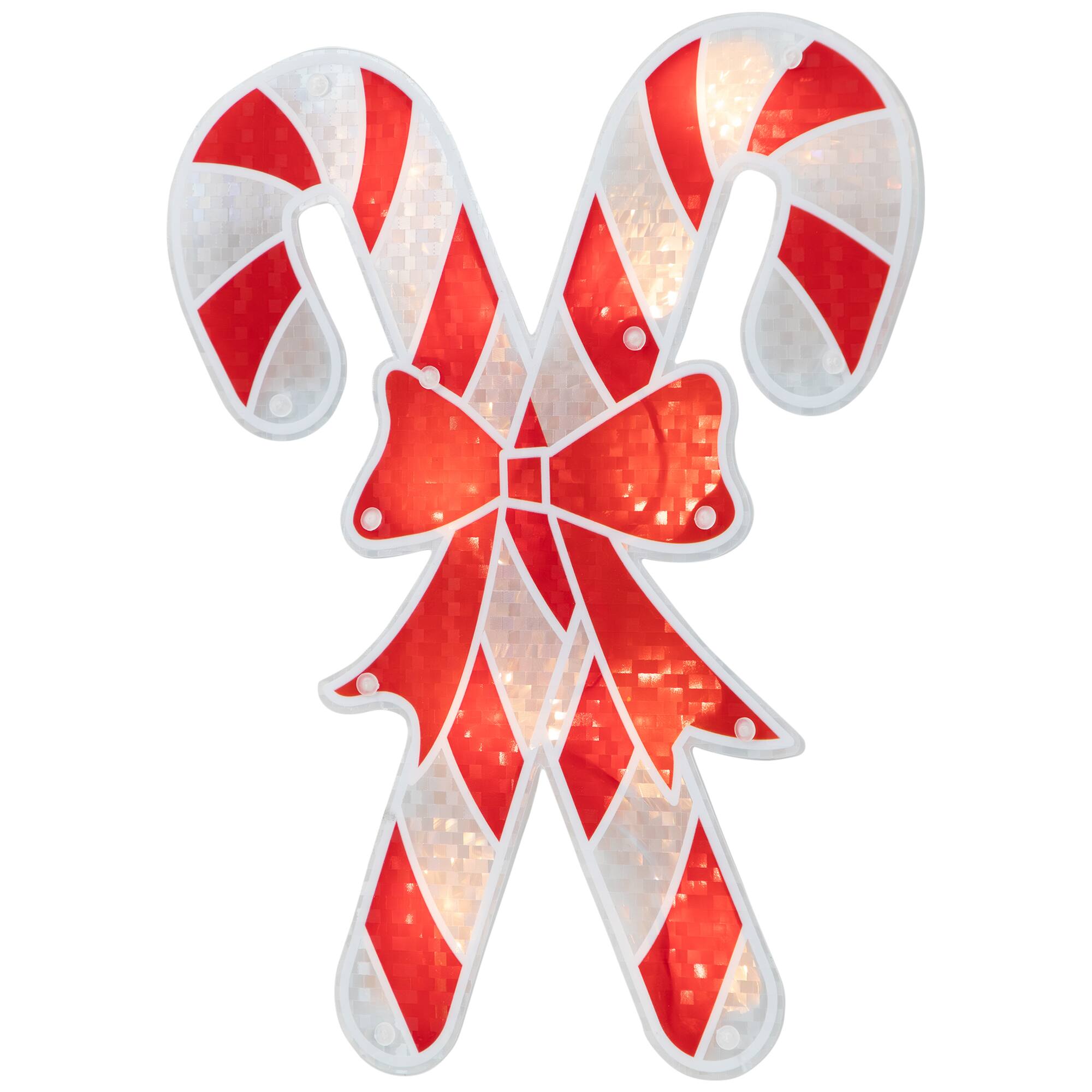 Alt View 4. Northlight - Lighted Holographic Candy Cane Christmas Window Silhouette - 12" - Clear Lights - Red.