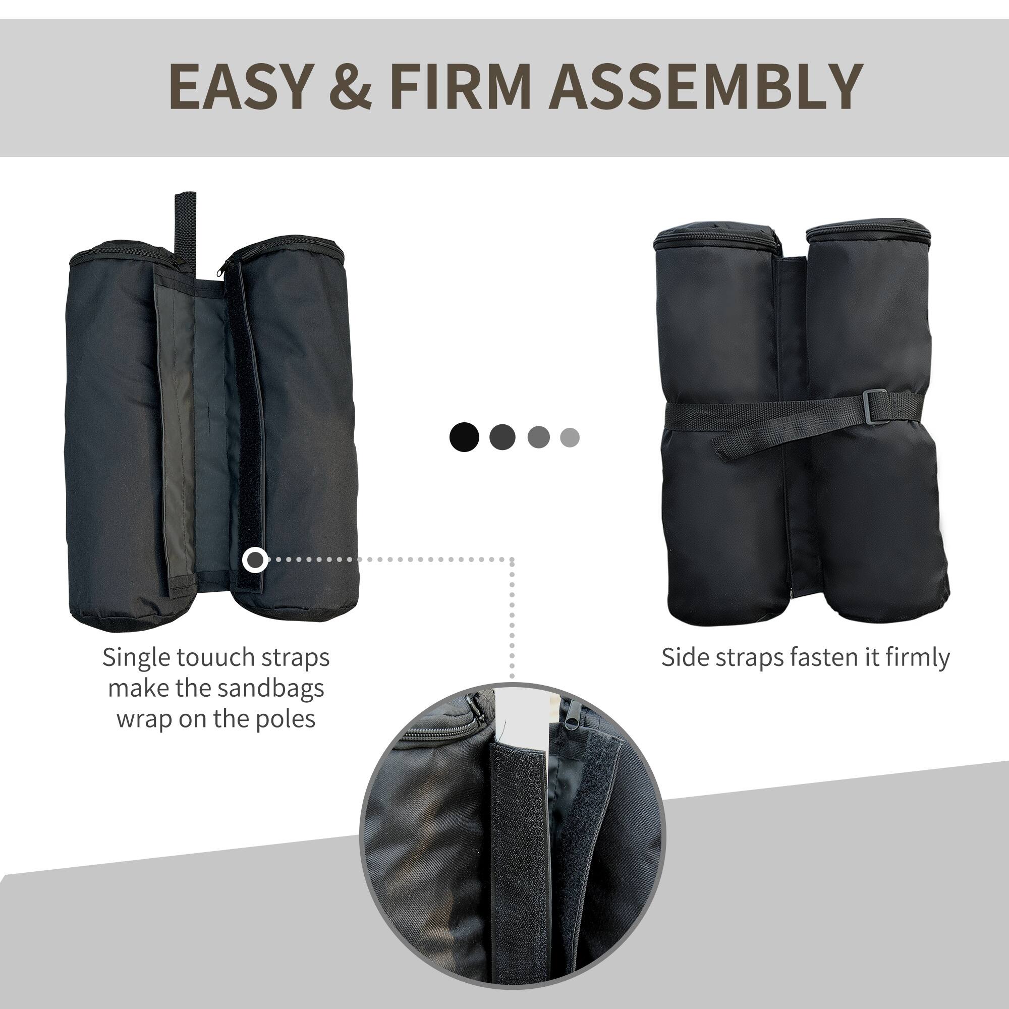 EASY & FIRM ASSEMBLY

Single touch straps make the sandbags wrap on the poles

Side straps fasten it firmly