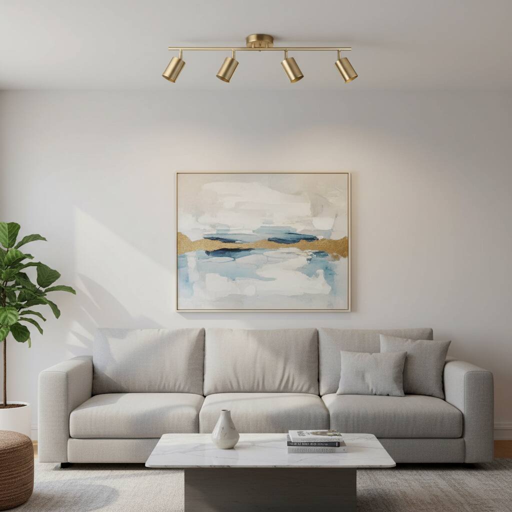 Alt View 1. Dazzed Corner - 4-Light Pivoting Heads Track Lighting, Ceiling Lighting - Gold.