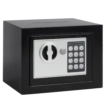 Front. Cluzine - Mini Electronic Digital Safe Box with Coin Slot, 2 Unlocking Methods, Security Lock Box for Home.