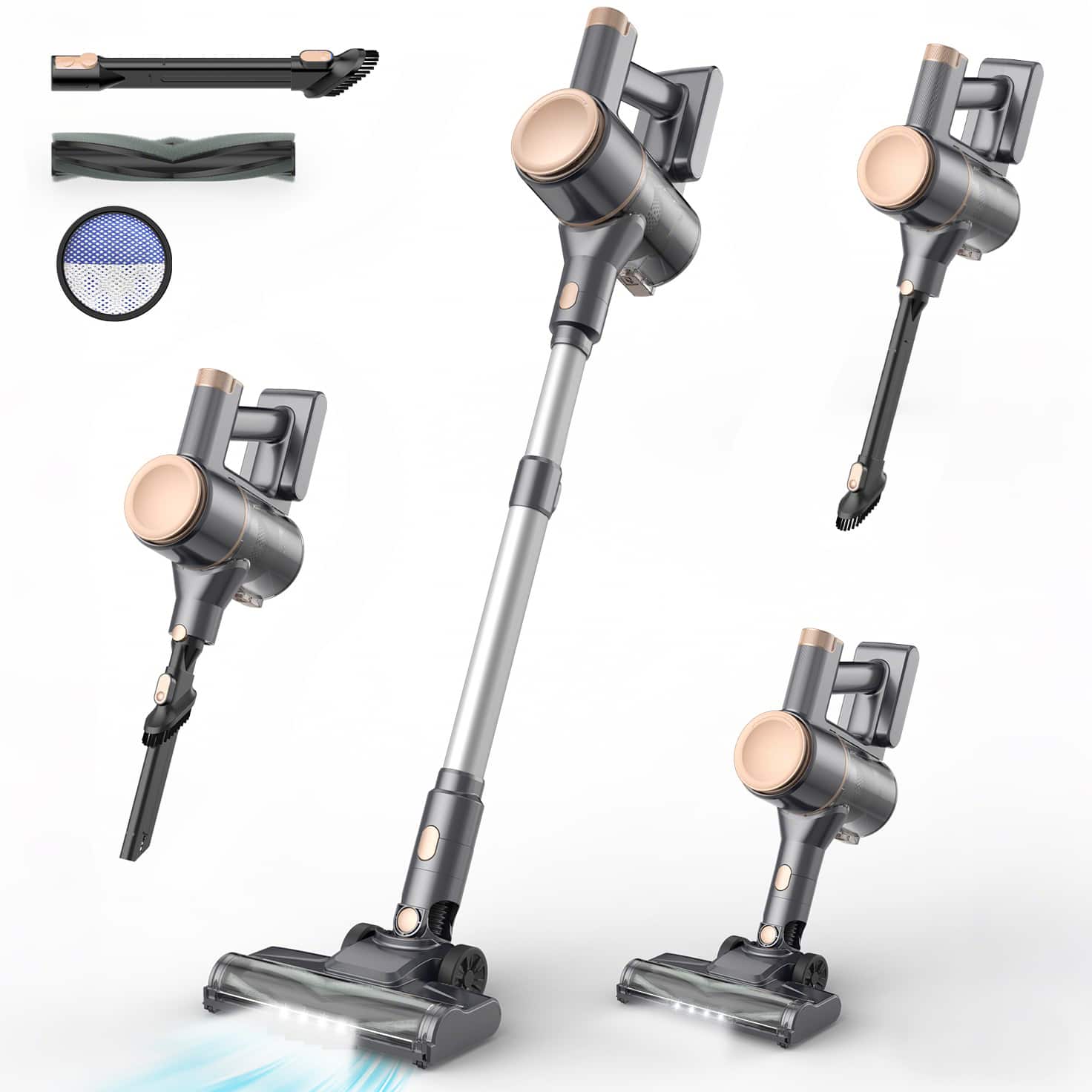 Front. YOMA - N8 Cordless Vacuum Cleaner, Lightweight Stick Vacuum with Powerful Suction, 2200mAh Battery, 40 Mins Runtime - GOLDEN.