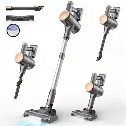 Front. YOMA - N8 Cordless Vacuum Cleaner, Lightweight Stick Vacuum with Powerful Suction, 2200mAh Battery, 40 Mins Runtime - GOLDEN.