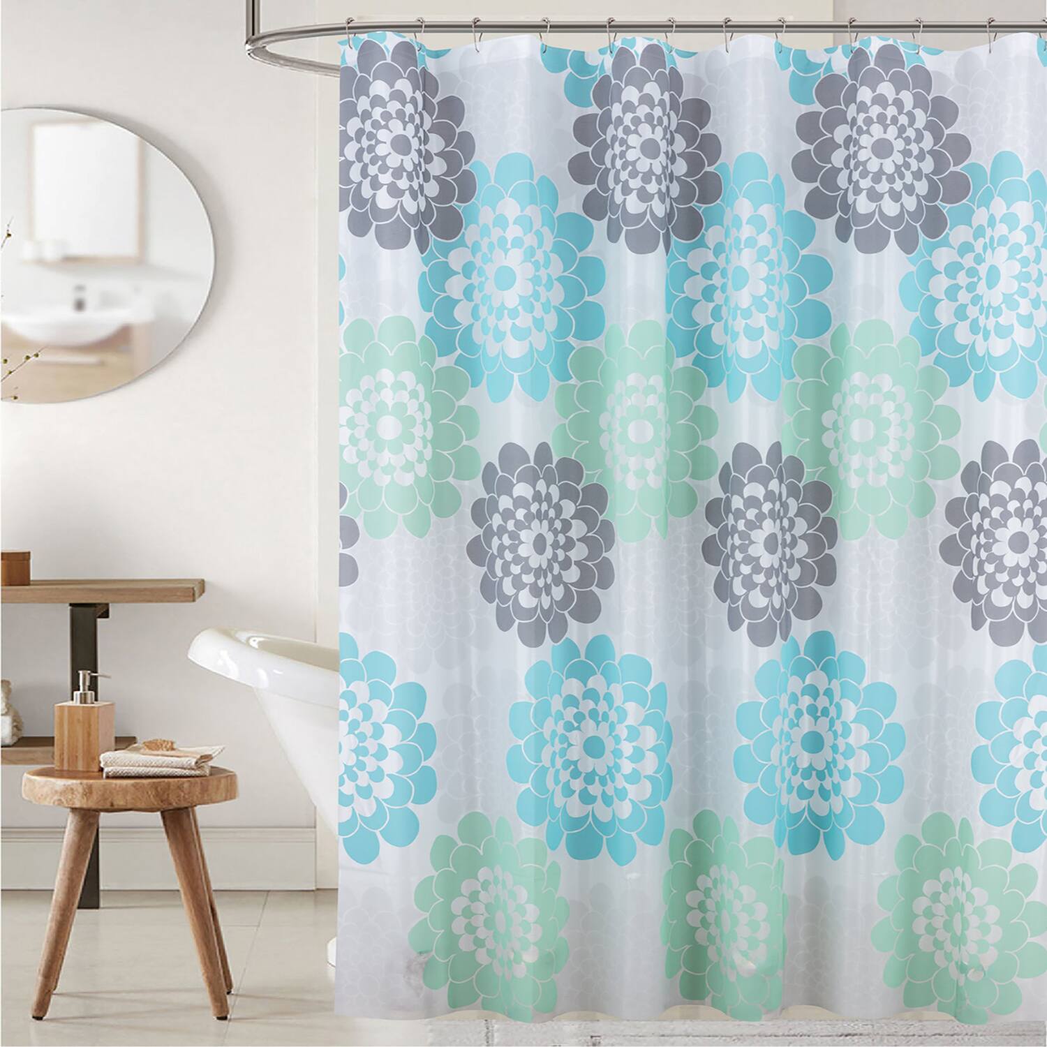 Angle. RT Designers Collection - RT Designers Collection 90GSM Peva Glit Printed Marigold Shower Curtain 70" x 72" Seafoam - Seafoam.
