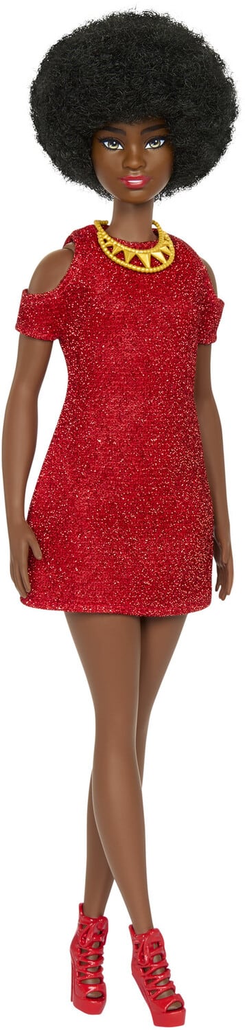 Barbie Fashionista, Natural Black Hair, Wearing a Red Dress and Accessories - COLLECTABLES - Mattel