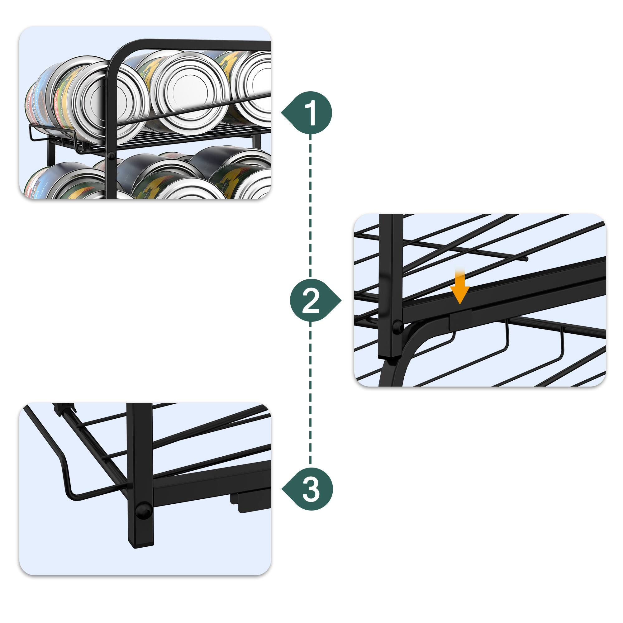 Left. Oumilen - 2 Pack Black 3-Tier Can Organizer Rack, Stackable Metal Wire Food Can Storage Holder for Pantry Cabinet Kitchen - Black.