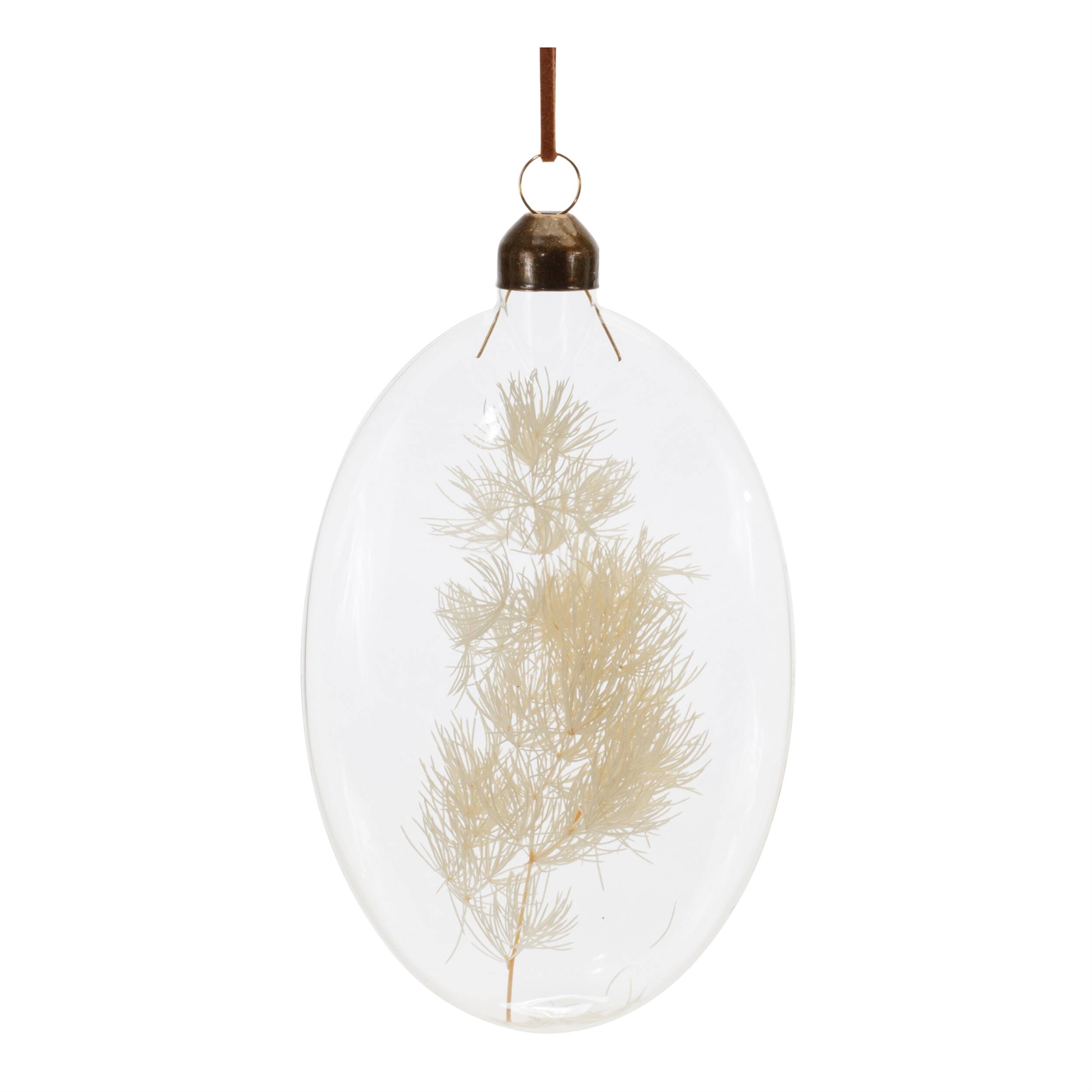 Alt View 2. BreeBe - Natural Dried Floral Glass Ornament (Set of 12) - White, Beige.