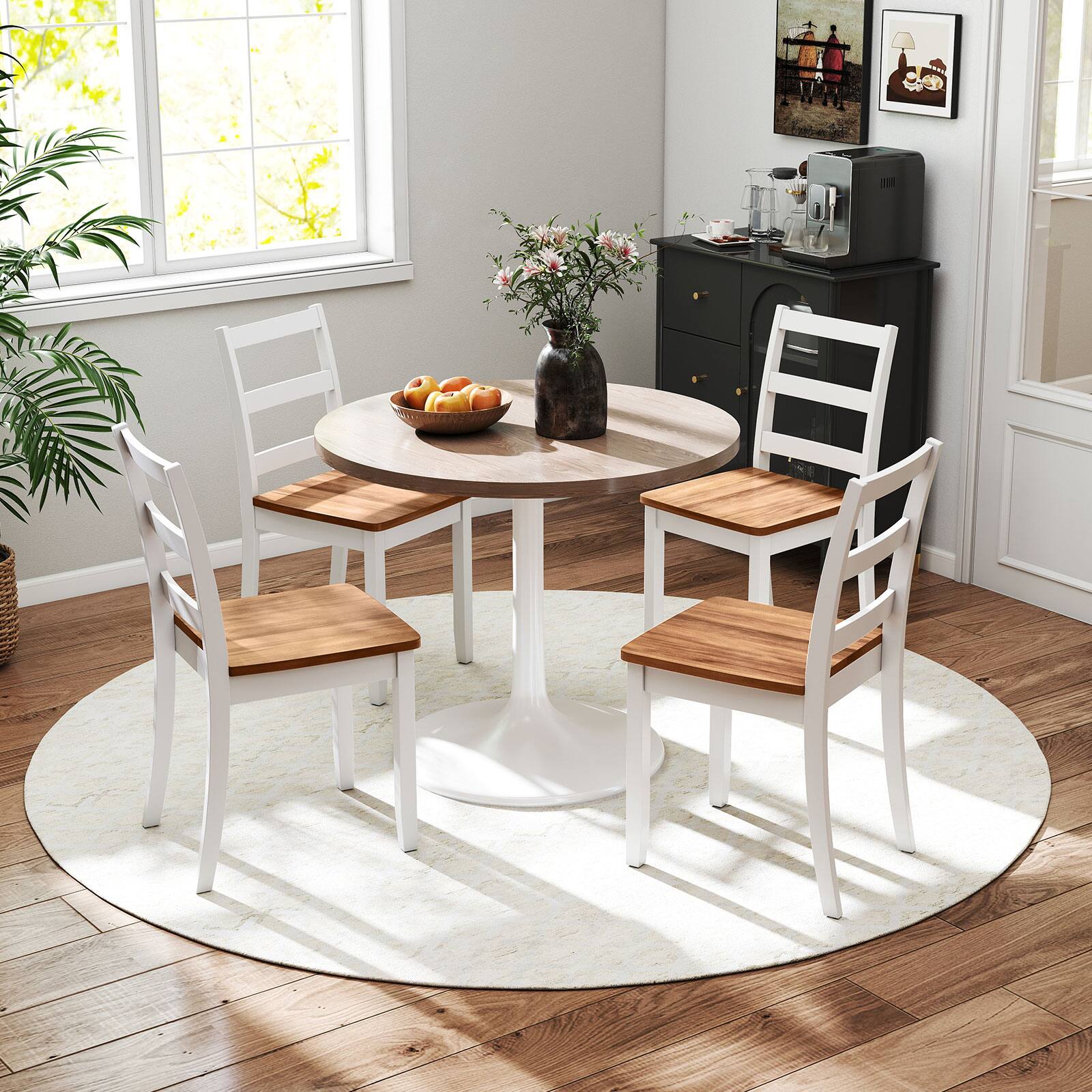 Alt View 4. Gymax - Gymax Set of 4 Dining Chairs Ladder Back Armless Side Chair w/ Solid Rubber Wood Legs Brown - Brown.