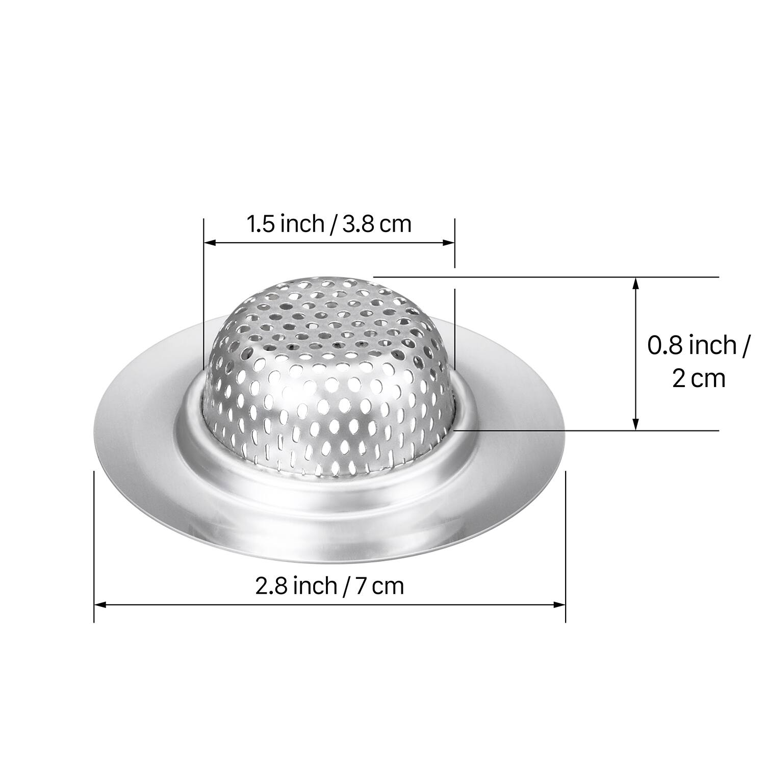 1.5 inch / 3.8 cm, 0.8 inch / 2 cm, 2.8 inch / 7 cm