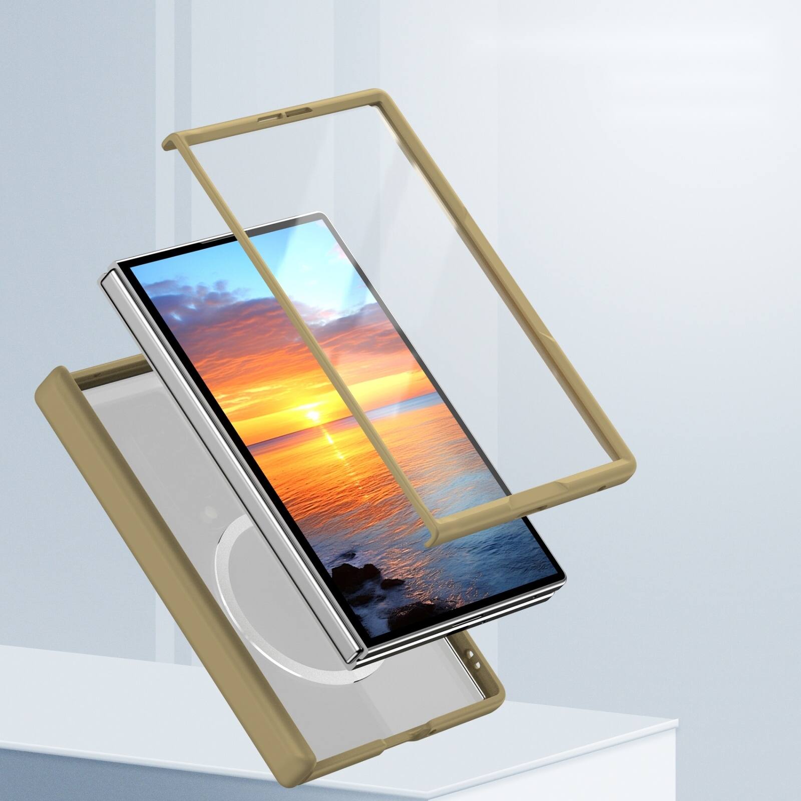 Alt View 3. Dteck - Shockproof Phone Case for Samsung Galaxy Z Fold8 Built in Screen Film, Clear Magnetic Cover with Full Hinge Protection - Gold.