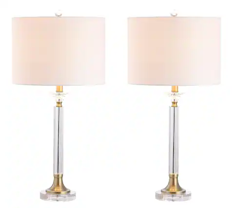 Front. Jonathan Y - Mark 28" Crystal/Metal LED Table Lamp, Clear/Brass Gold (Set of 2) - Clear/Brass Gold.