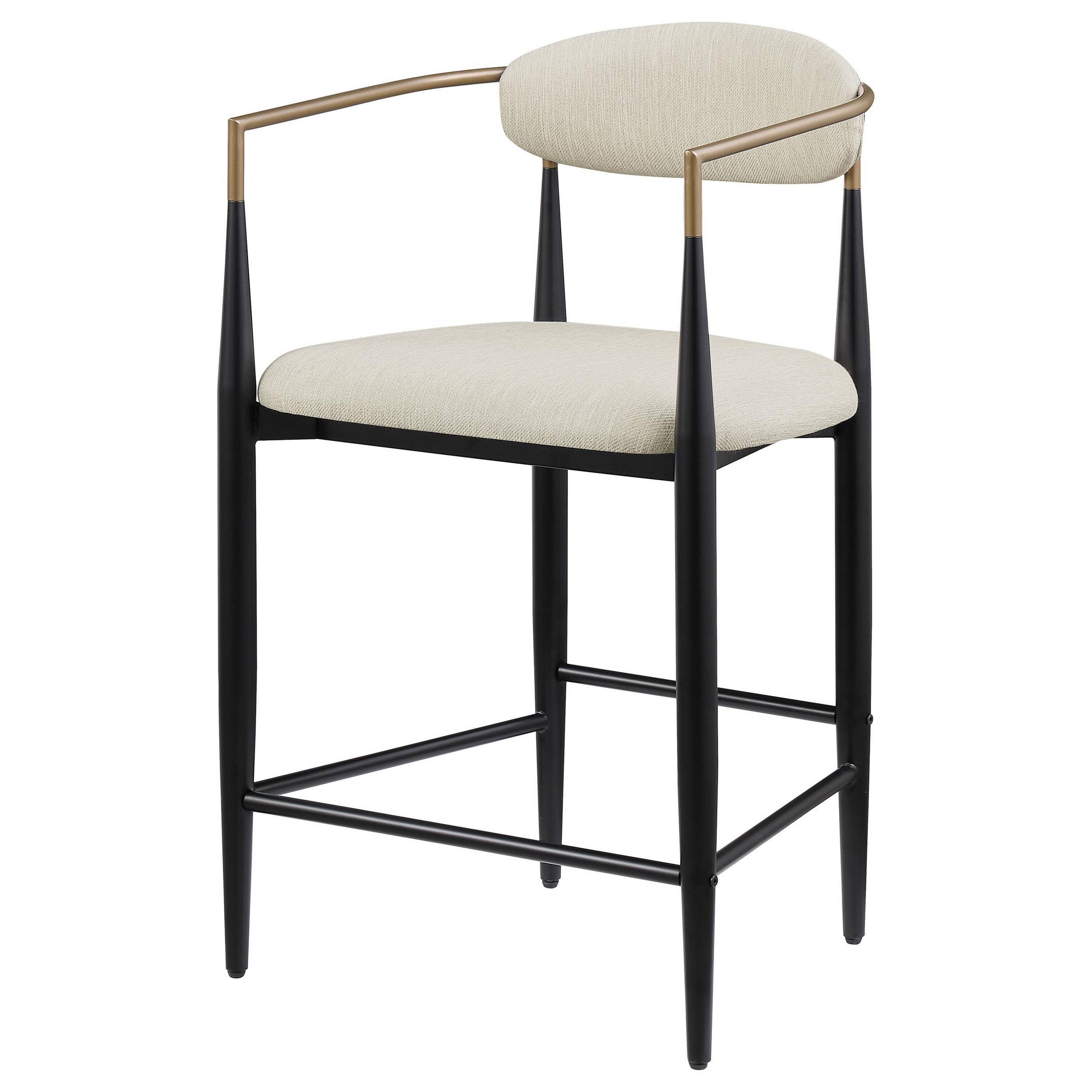 Alt View 3. Manhattan Lane - Tiara Counter Height Chair Set of 2, Beige Fabric, Black Metal 25 Inch - Beige, Gold, Black.
