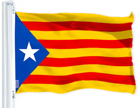 Front. G128 - Estelada (Catalan) Flag 3x5 ft, 150D Polyester, Brass Grommets - Assorted Colors.