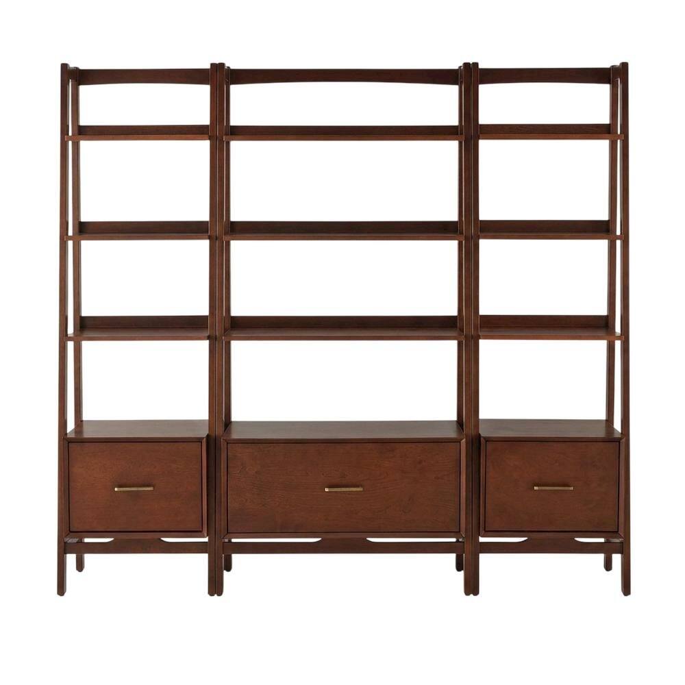 Left. FurniFact - Mahogany Floor Shelf Set with Large and Small Freestanding Etagere Units - Mahogany.
