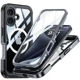 Dteck - 360 Full-Body Case for Apple iPhone 16 with Built-in Screen Protector, Magnetic Rugged Shockproof Protective Cover - Black