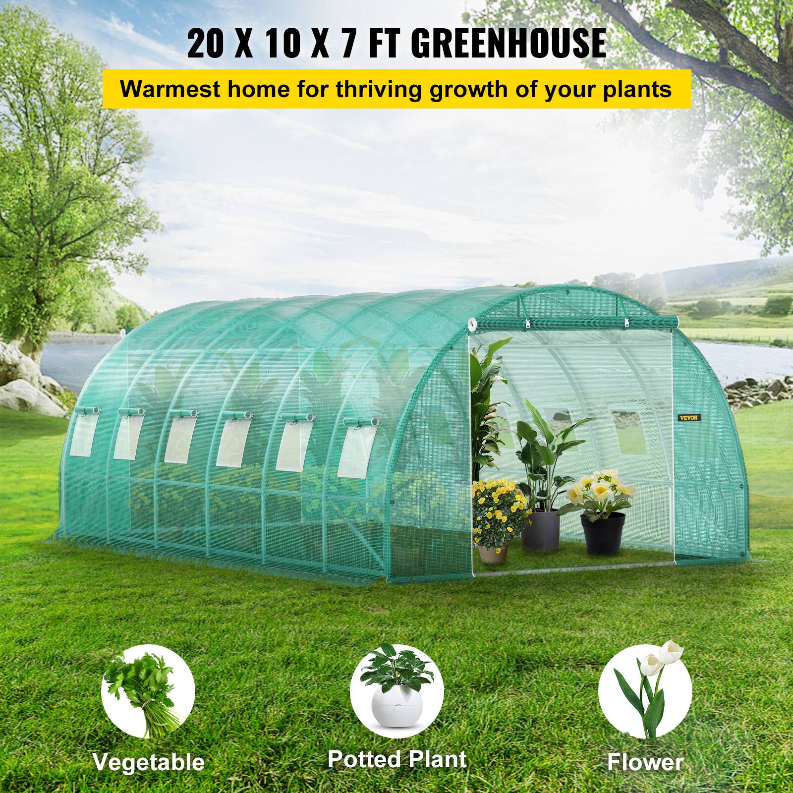 20 X 10 X 7 FT GREENHOUSE Warmest home for thriving growth of your plants

Vegetable
Potted Plant
Flower