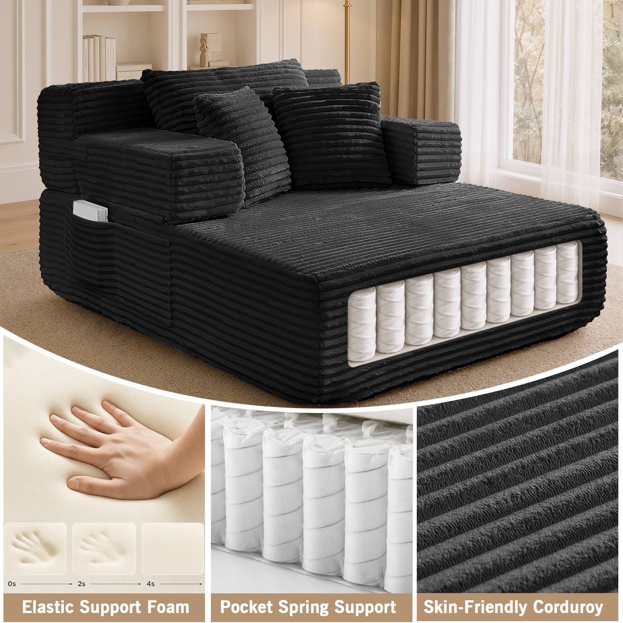 Os 2s 4s Elastic Support Foam Pocket Spring Support Skin-Friendly Corduroy