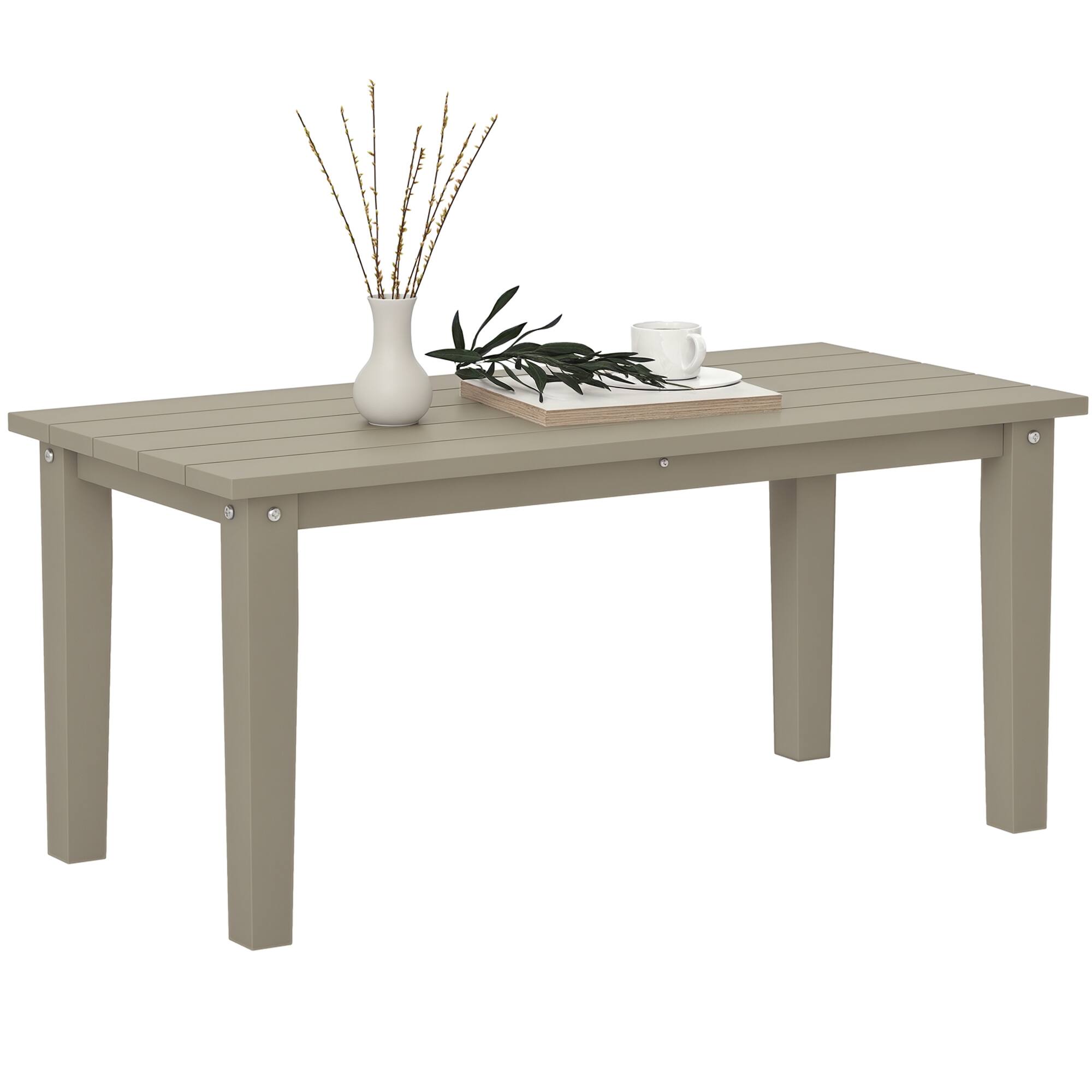 Front. Outsunny - Outdoor Coffee Table, HDPE All-Weather Outdoor Patio Table with Slatted Tabletop for Yard - Brown.