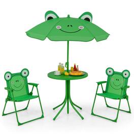 Costway - Kids Picnic Table & Chair Set with 2 Folding Chairs & Height Adjustable Umbrella - Green