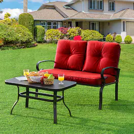 Gymax - 2PCS Patio Loveseat & Table Set Conversation Sofa Set w/ Cushions - Red
