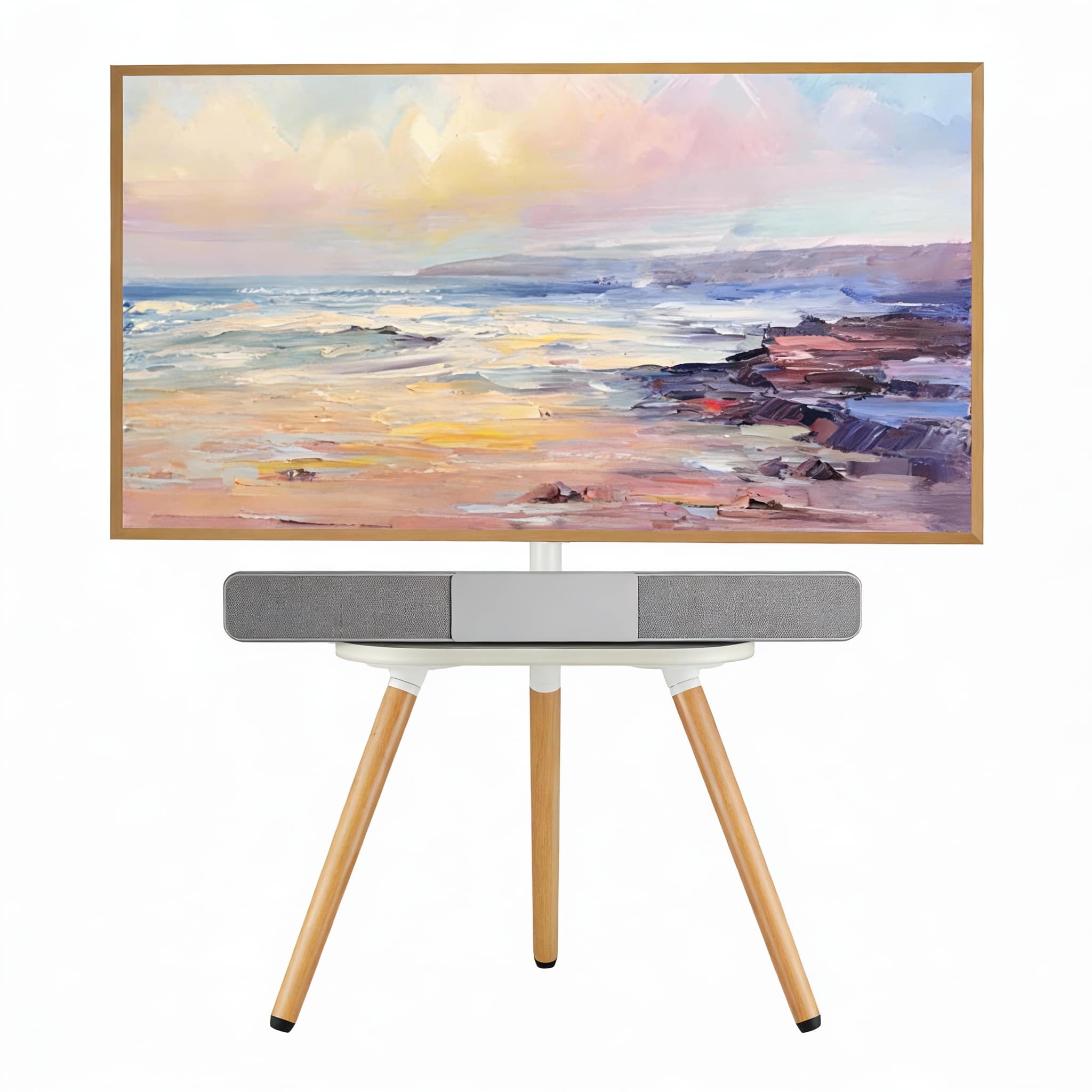 Frangdom - Stand for 43 to 65 Inch Tripod Easel TV Stand Height Swivel Tray - White+Beech