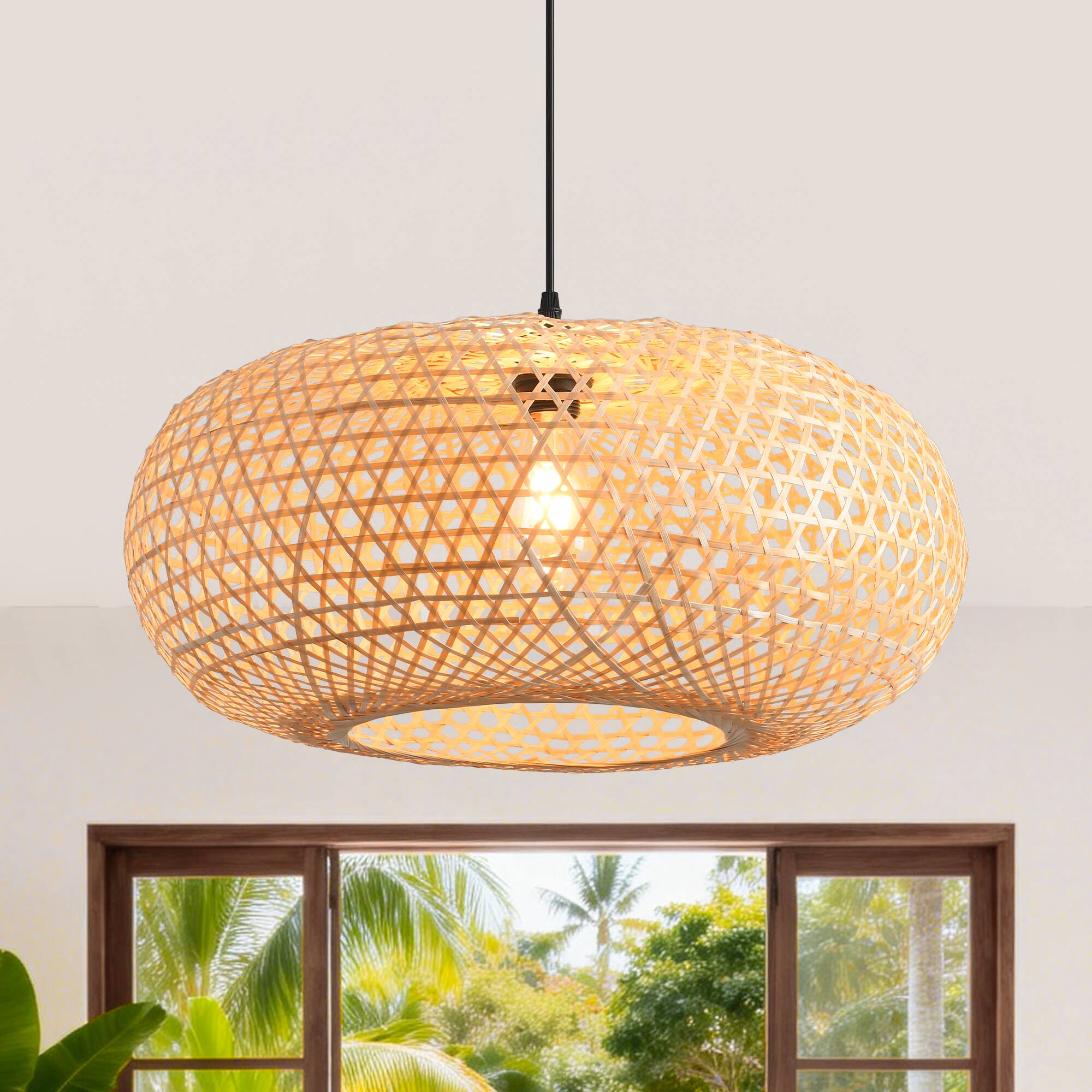 Alt View 2. Parrot Uncle - 1-Light Coastal Retro Brown Rustic Bamboo Hand-Woven Hanging Cage Pendant Light - Brown.