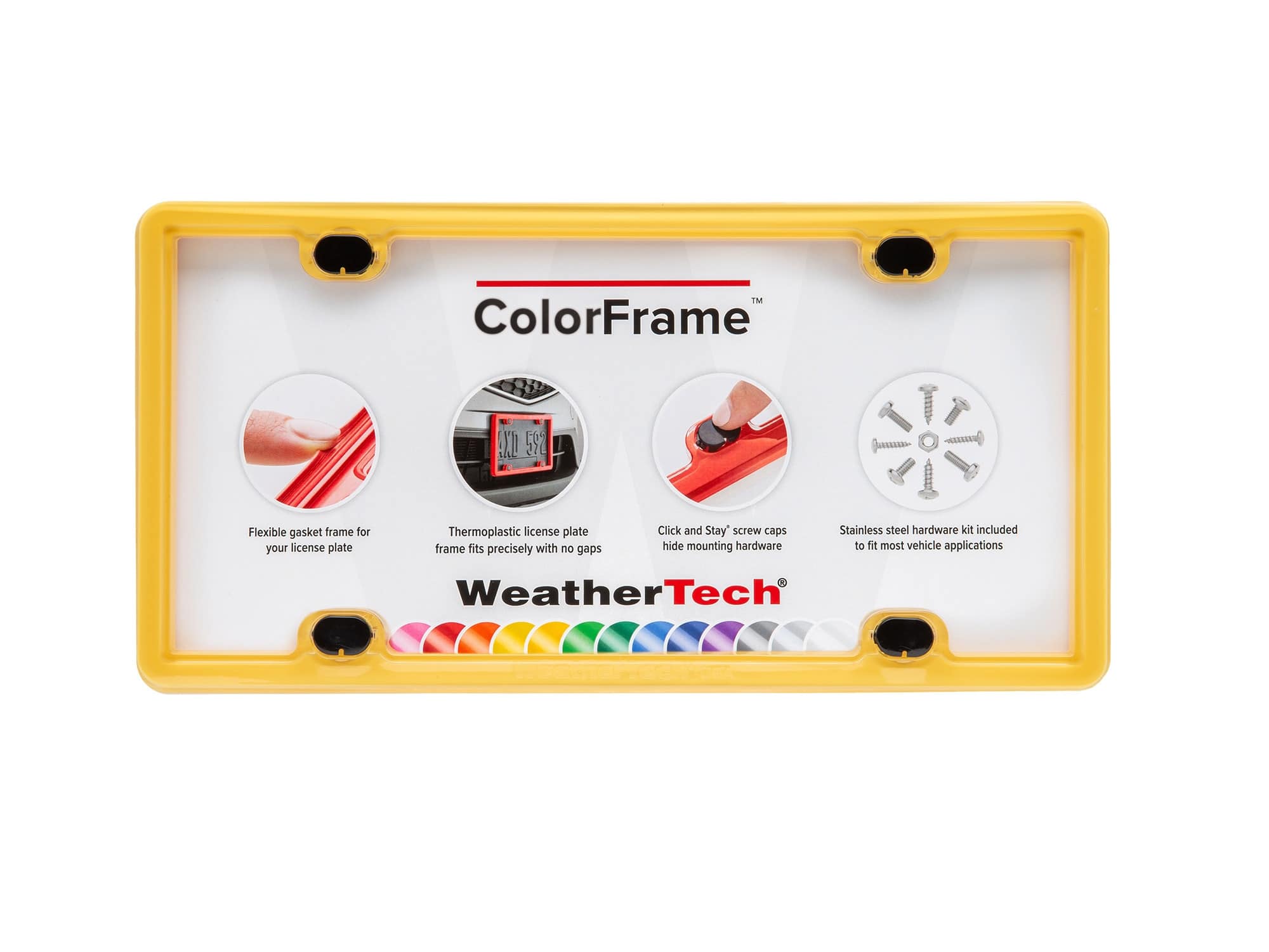 WeatherTech - ColorFrame | License Plate Frame with Multi-Flex Gasket and Stainless Steel Hardware - Golden Yellow