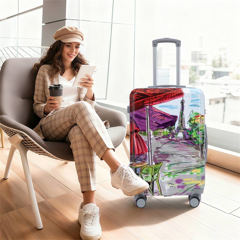 Angle. HTUTWOO - PC Spinner Wheel Luggage 3-Piece Set - 20"/24"/28" Carry On Suitcase, Printed Pattern with Combination Lock - Coffee.