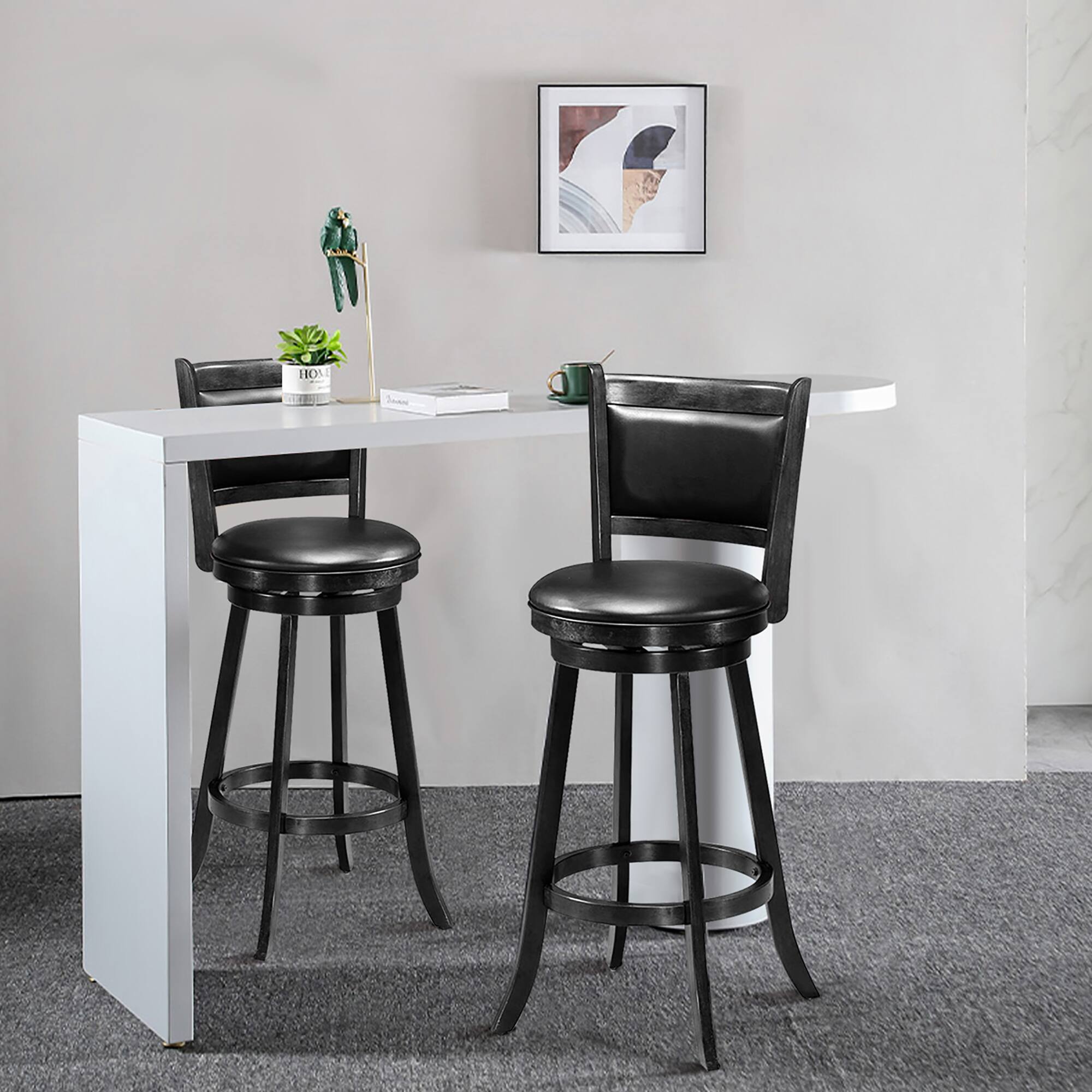 Alt View 3. Costway - Costway Set of 2 29" Swivel Bar Height Stool Wood Dining Chair Barstool - Black.