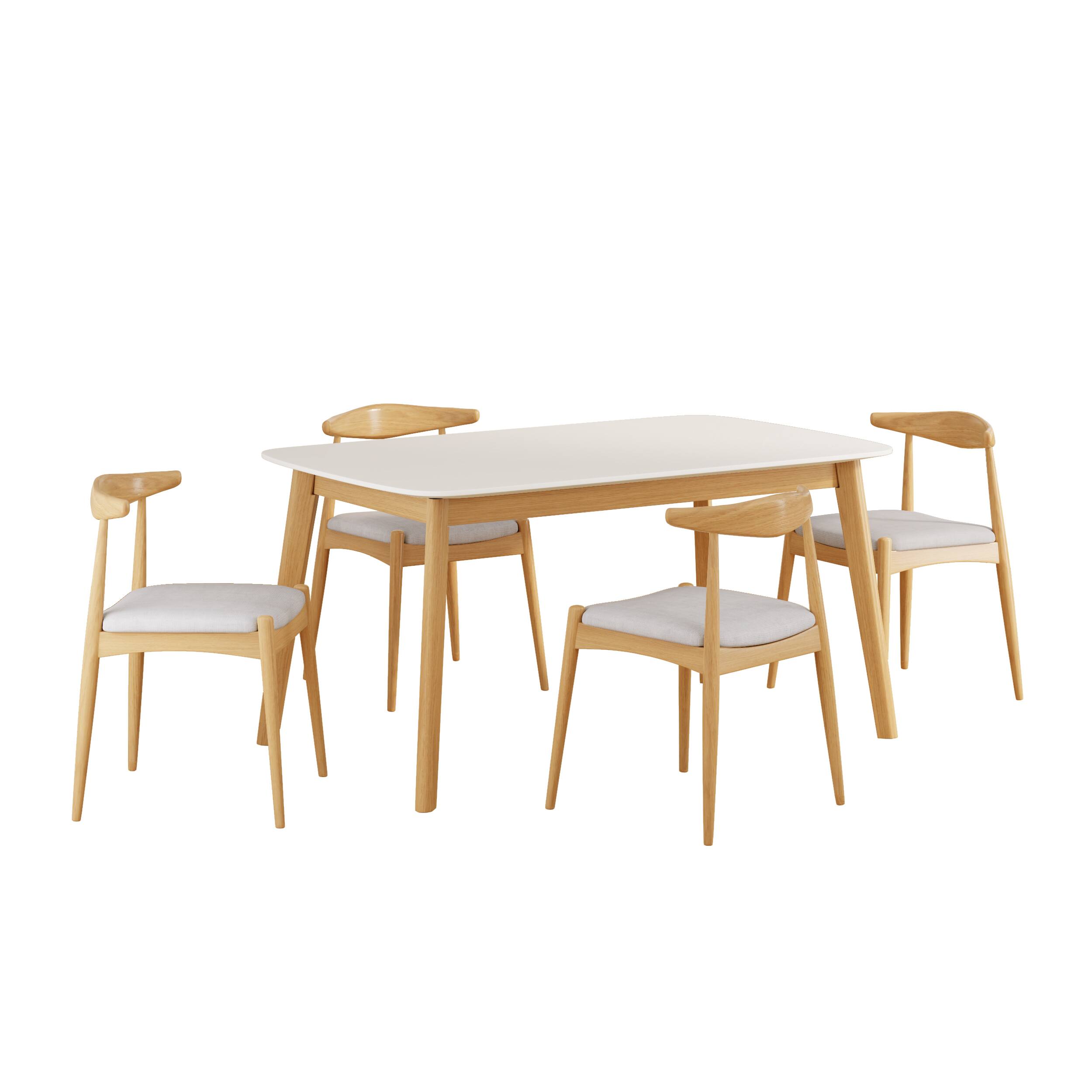 Alt View 2. TinyHomie - 5-Piece Mid-Century Modern Dining Set - Solid Wood Frame Table and 4 Beige Upholstered Chairs - Beige and White and Oak.