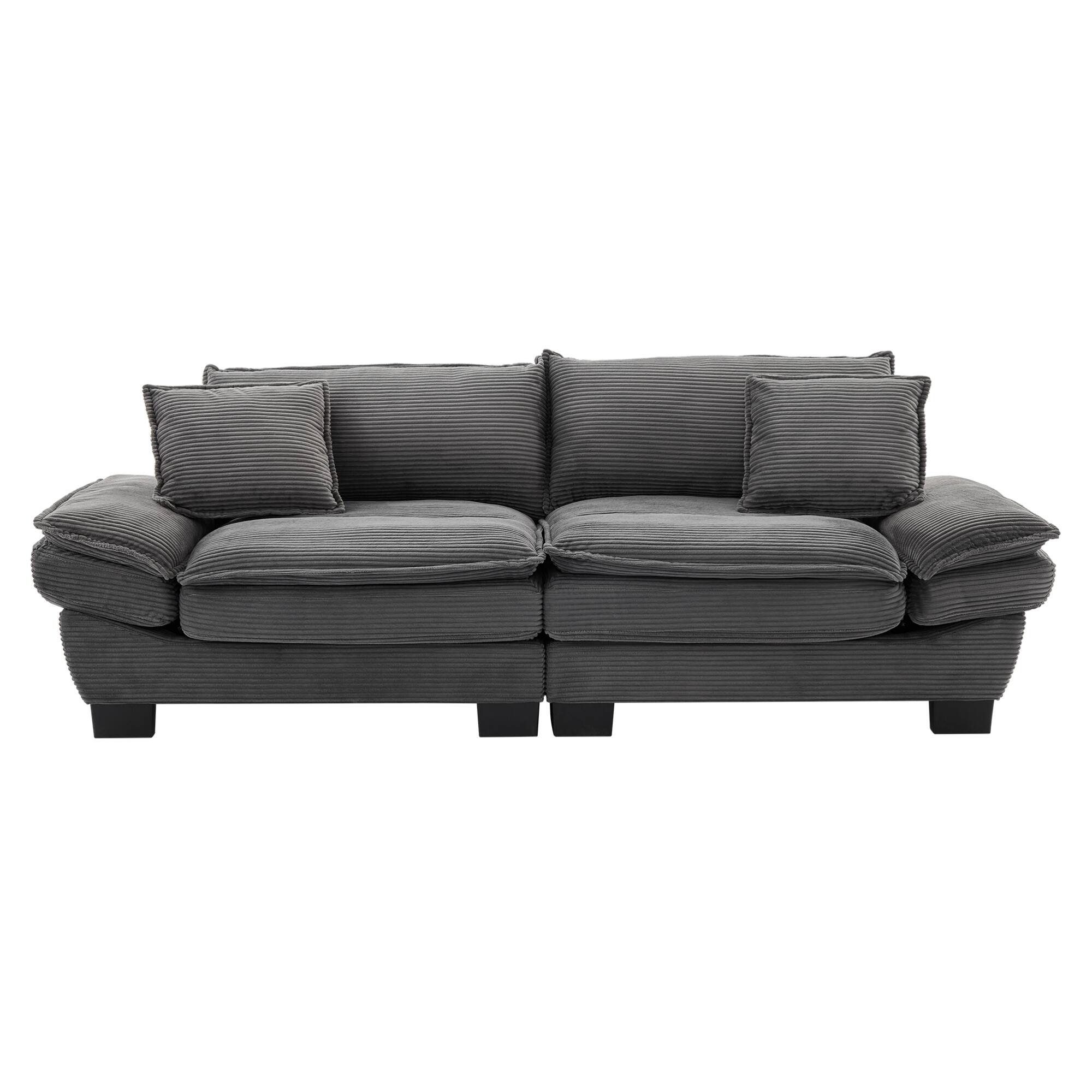 Angle. GOODSILO - Plush Corduroy Convertible Sofa Bed | Deep-Seating Sleeper with Accent Pillows for Home & Office - Grey.