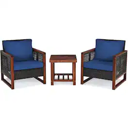 Pefilos - Patio Furniture 3 Pieces Conversation Sets Outdoor Wicker Rattan Chairs Garden Backyard Balcony Porch Poolside loveseat - Blue