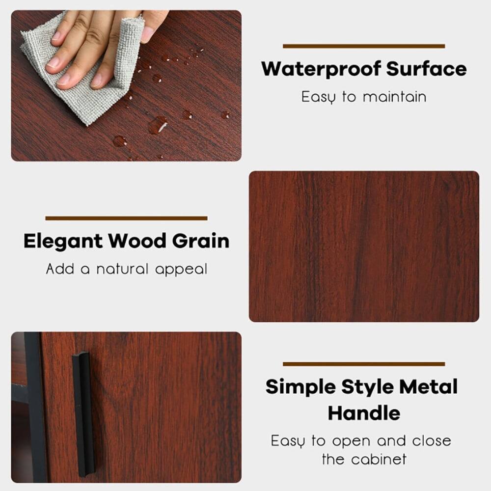 - Waterproof Surface
  - Easy to maintain

- Elegant Wood Grain
  - Add a natural appeal

- Simple Style Metal Handle
  - Easy to open and close the cabinet