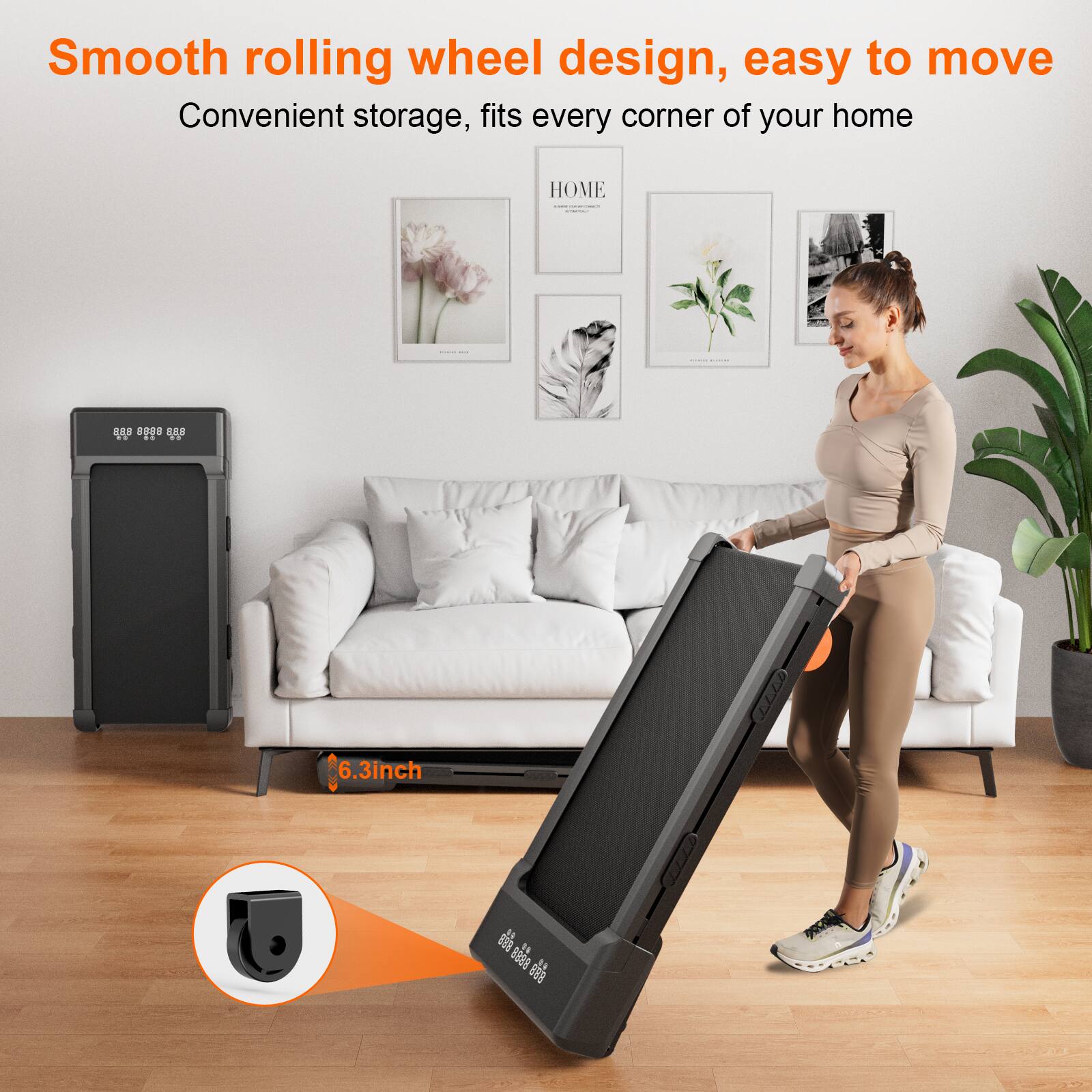 Smooth rolling wheel design, easy to move  
Convenient storage, fits every corner of your home  

6.3inch