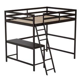 Flash Furniture - Riley Loft Bed Frame with Desk, Full Size Wooden Bed Frame with Protective Guard Rails & Ladder for Kids and Teens - Esp - Espresso