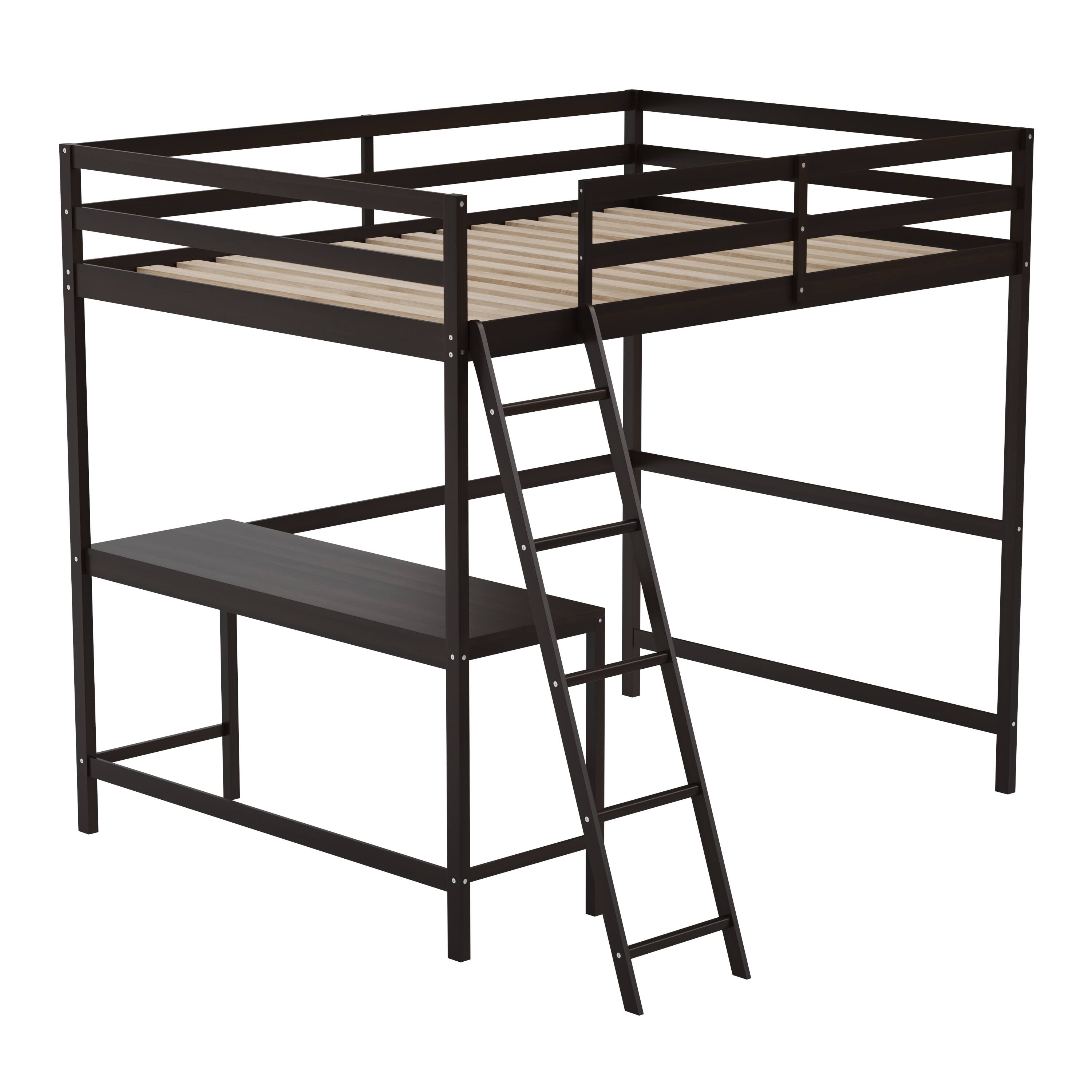 Alt View 1. Emma + Oliver - Wooden Loft Bed Frame with Integrated Desk and Ladder - Espresso.