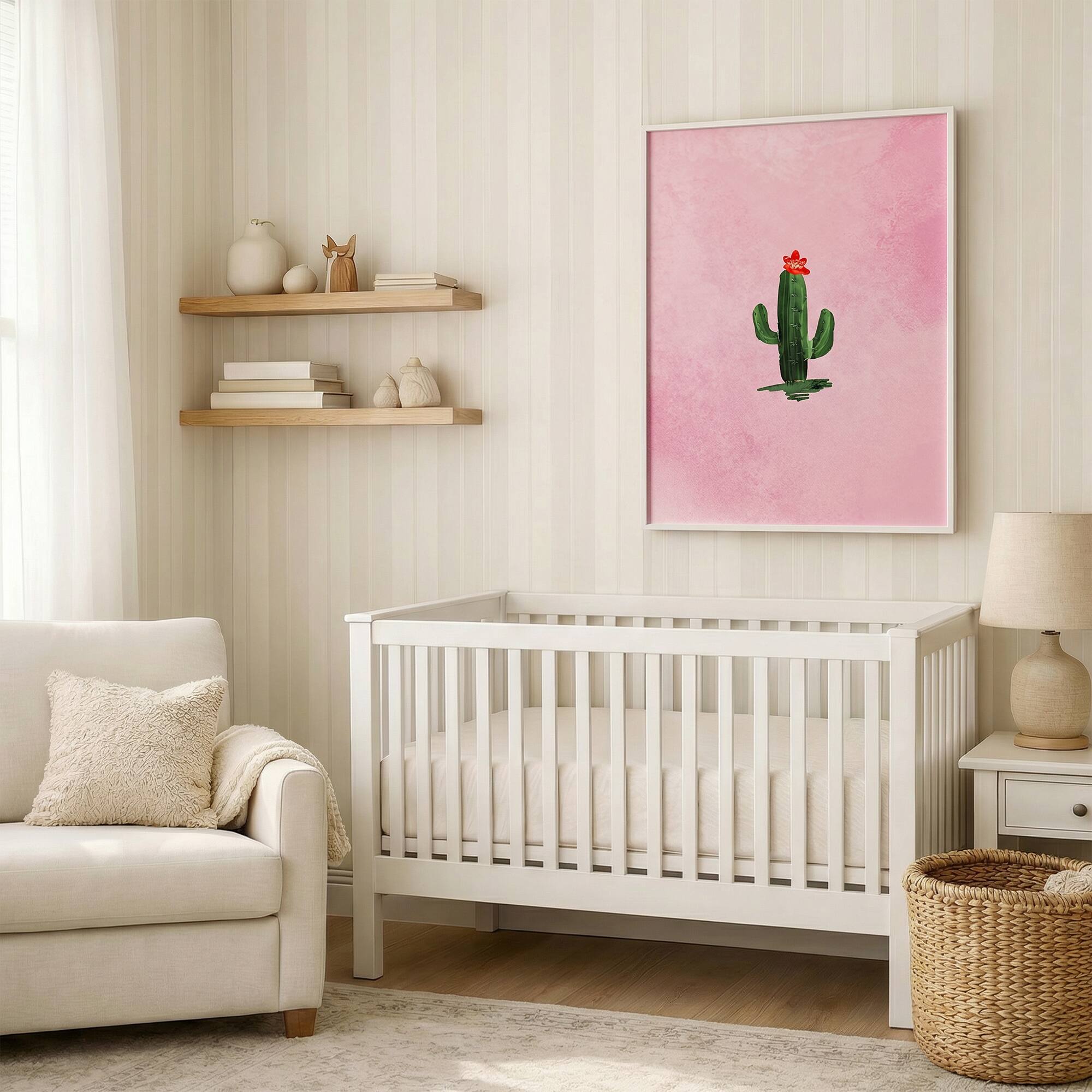 Alt View 1. HOMLUX - 1 Piece Framed Pink Cactus Canvas Wall Art Green Plant Wall Decor Decorative Canvas Print 36 in. x 24 in. - Multi-Colored.