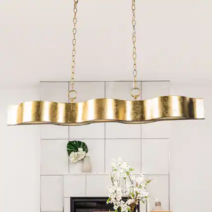 Front. Parrot Uncle - 39.4 in. 5-Light Antique Gold Hanging Kitchen Island Chandelier Pendant Light - Gold.