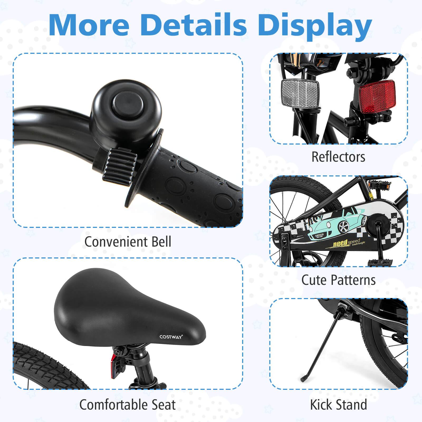 More Details Display

- Convenient Bell
- Reflectors
- Cute Patterns
- Comfortable Seat
- Kick Stand