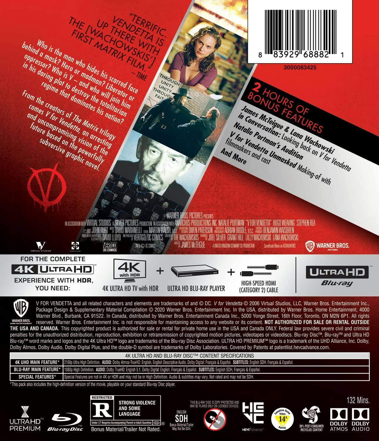 Back. V for Vendetta (4K Ultra HD + Blu-ray) [UHD].