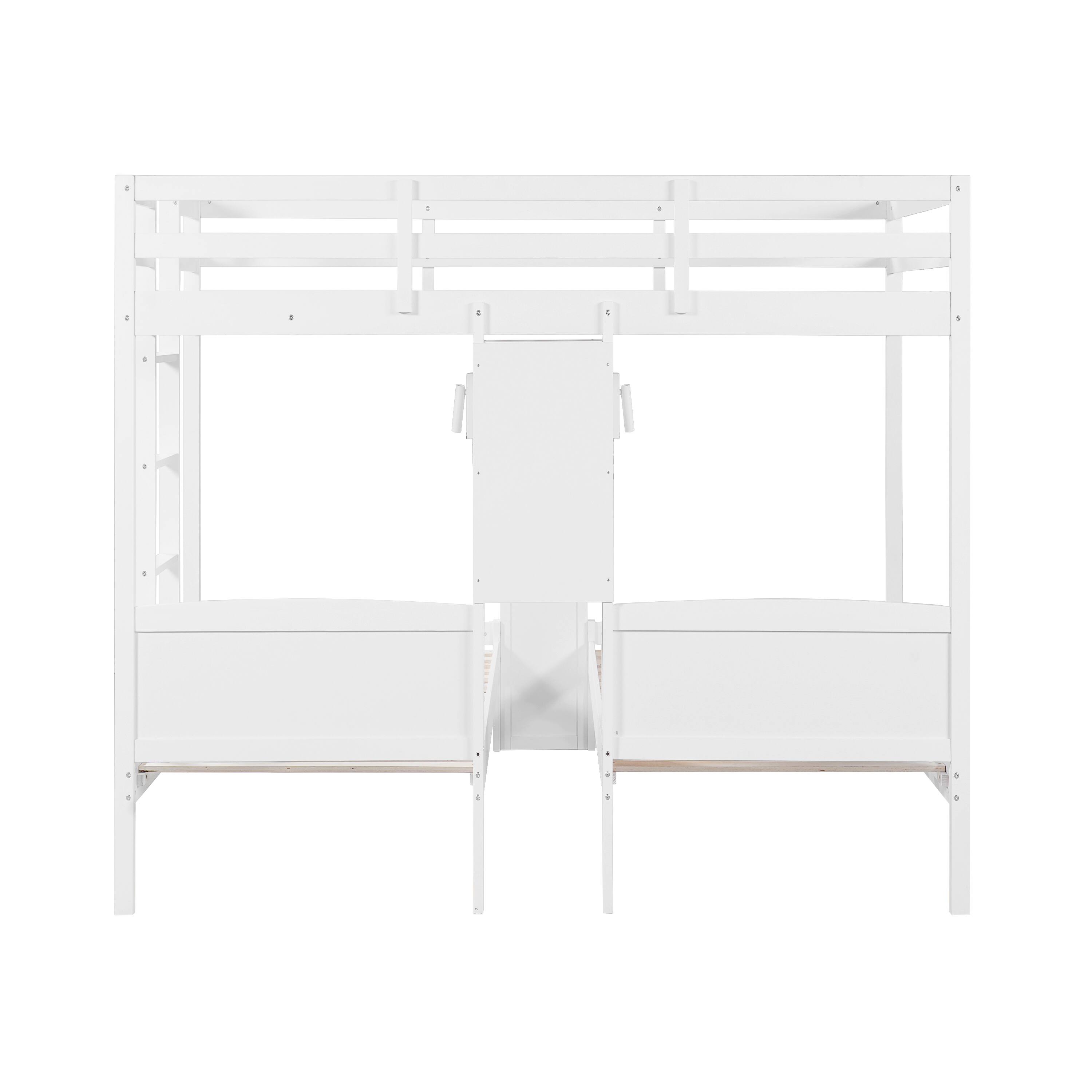 Alt View 2. Whisen - Twin over Twin over Twin Bunk Bed with Built-in Desk, Storage Shelves and LED Reading Lamp - White.