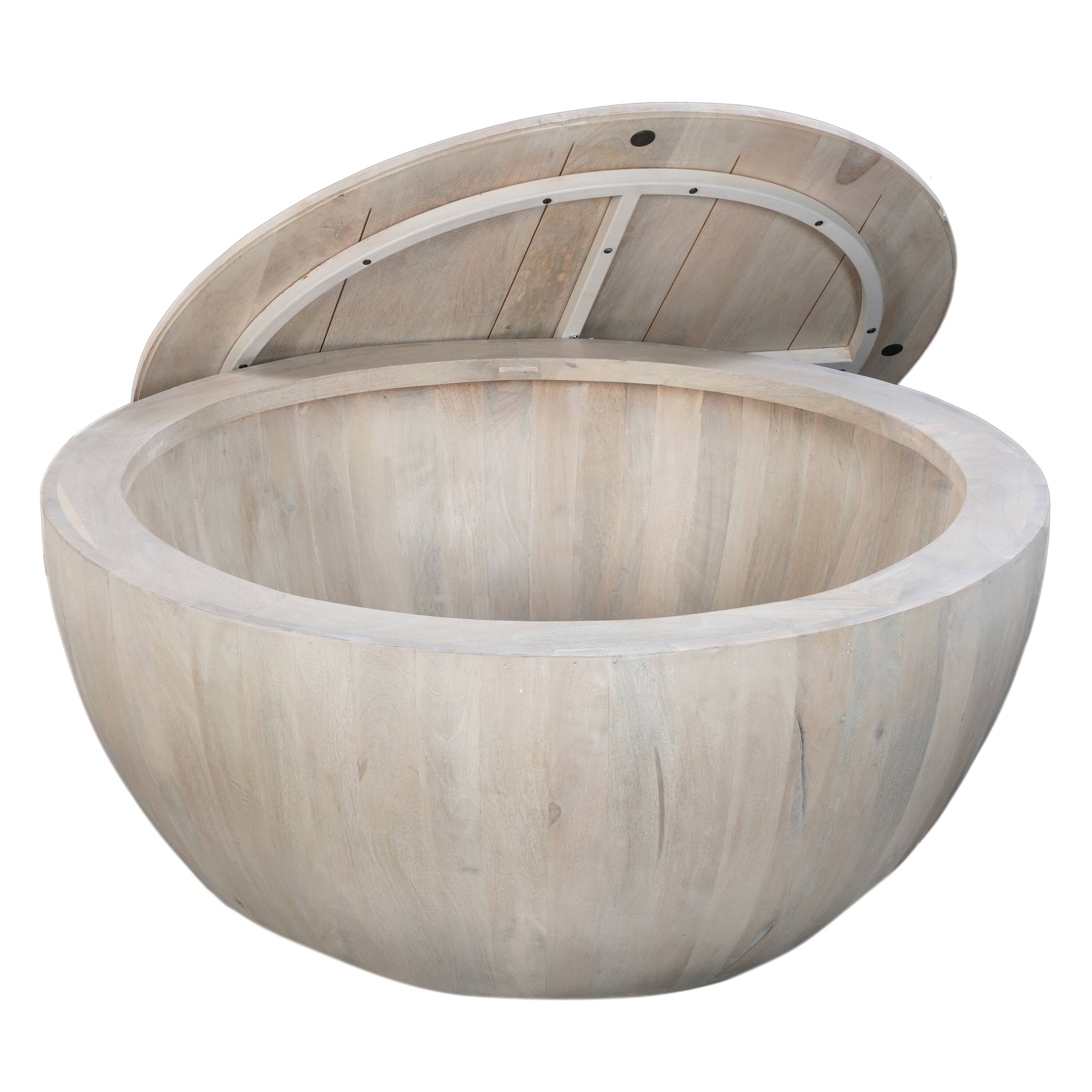 Alt View 1. Manhattan Lane - 37 Inch Round Coffee Table, Handcrafted Drum Shape with Storage, Washed White Mango Wood - White.