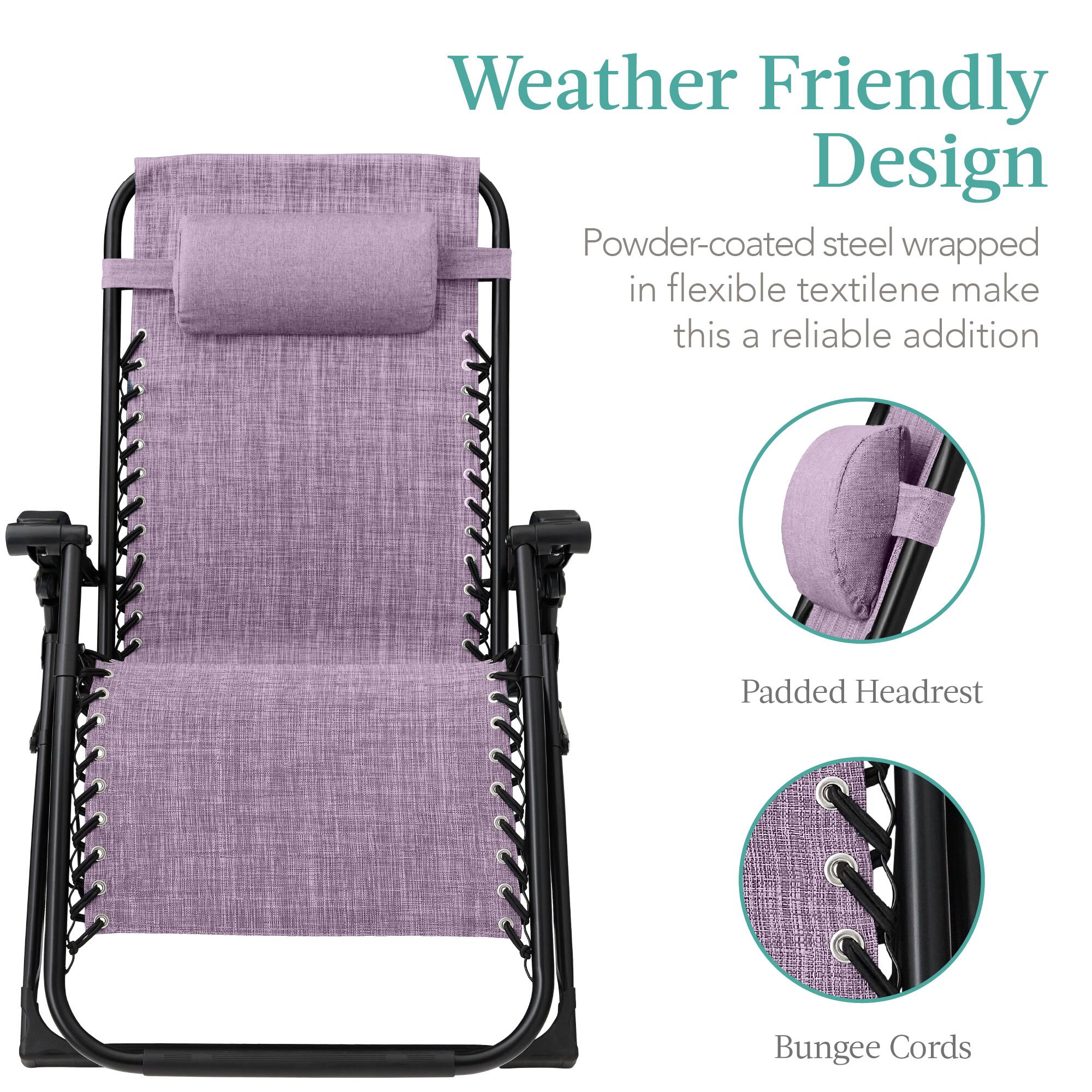 Weather Friendly Design

Powder-coated steel wrapped in flexible textilene make this a reliable addition

Padded Headrest

Bungee Cords
