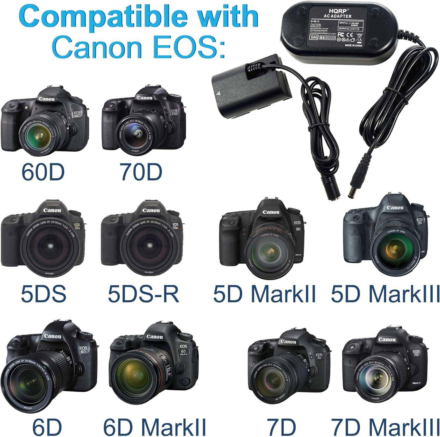 Compatible with Canon EOS:  
- 60D  
- 70D  
- 5DS  
- 5DS-R  
- 5D MarkII  
- 5D MarkIII  
- 6D  
- 6D MarkII  
- 7D  
- 7D MarkIII