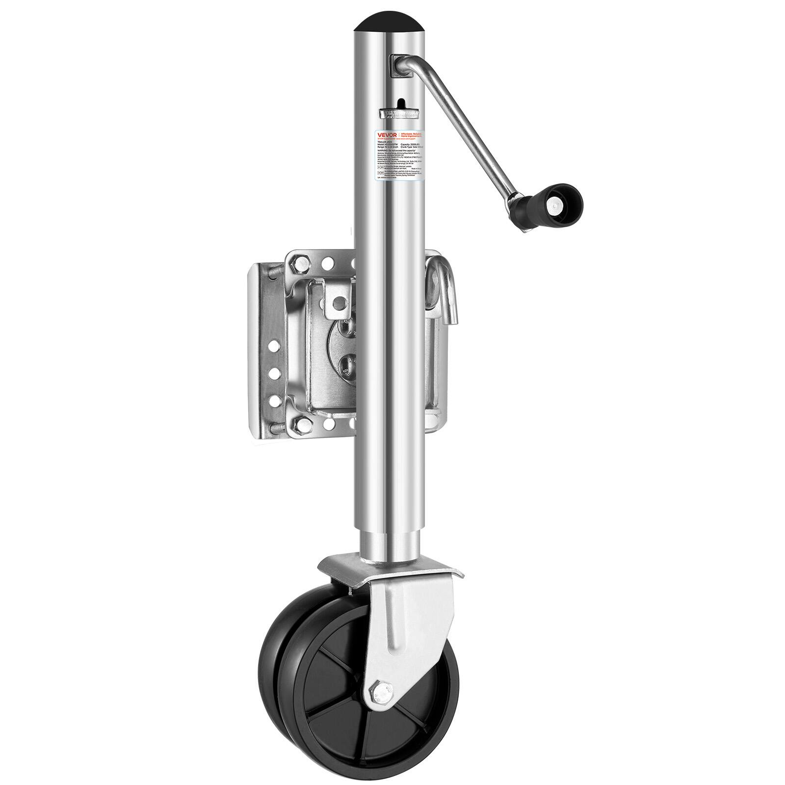 Front. VEVOR - Trailer Jack with Wheel, 2000 lbs Load Capacity, Heavy Duty Swivel Boat Trailer Jack with PP Single Wheel & Ergonomic - Black;Silver.