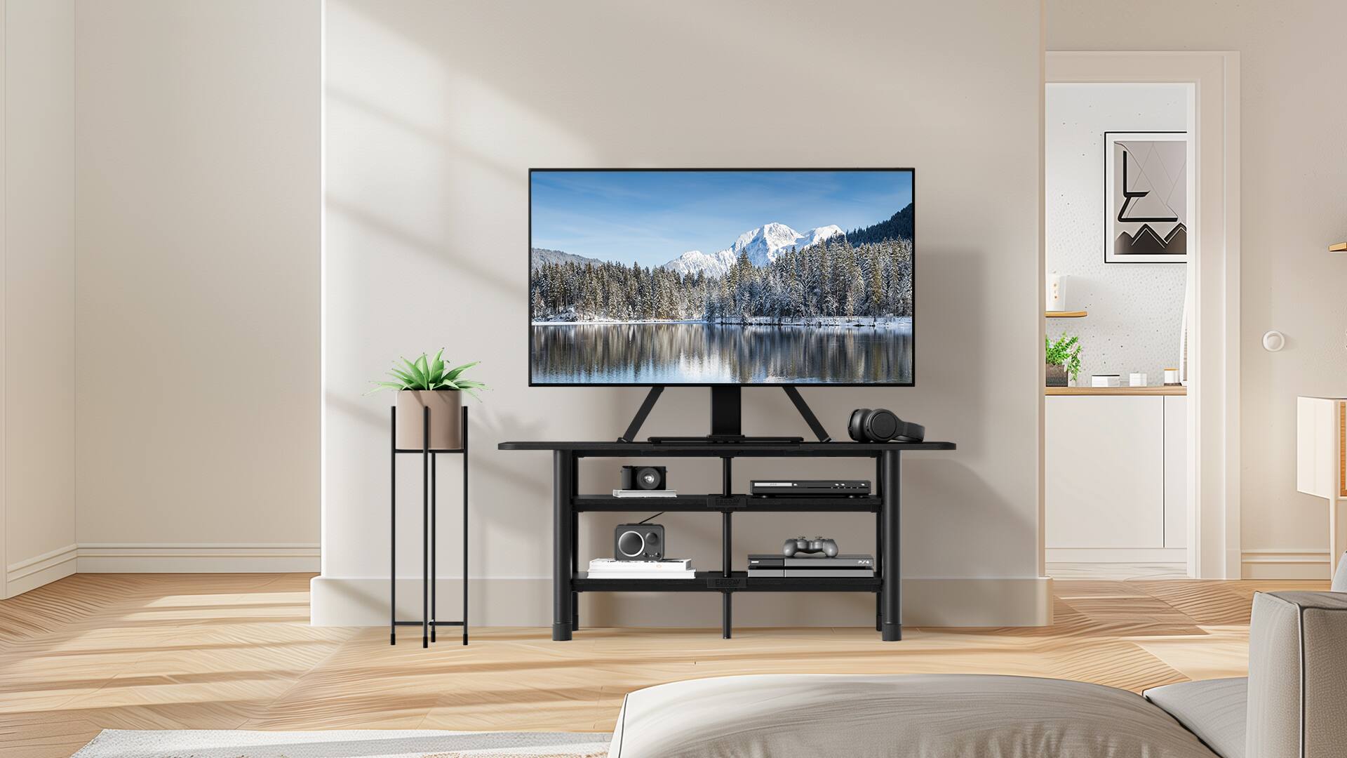 Alt View 1. ErgoAV - FlexFold TV Stand – for TVs up to 55″ - Black.