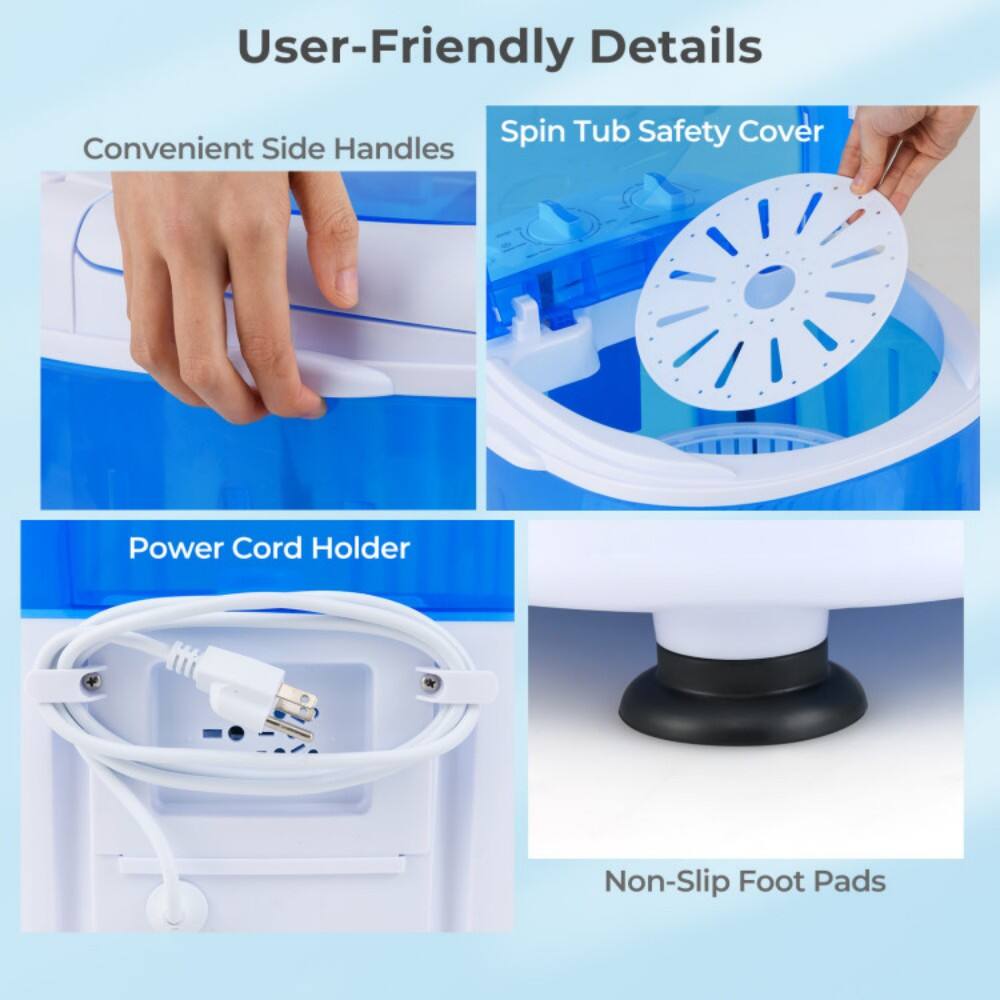 User-Friendly Details

- Convenient Side Handles
- Spin Tub Safety Cover
- Power Cord Holder
- Non-Slip Foot Pads