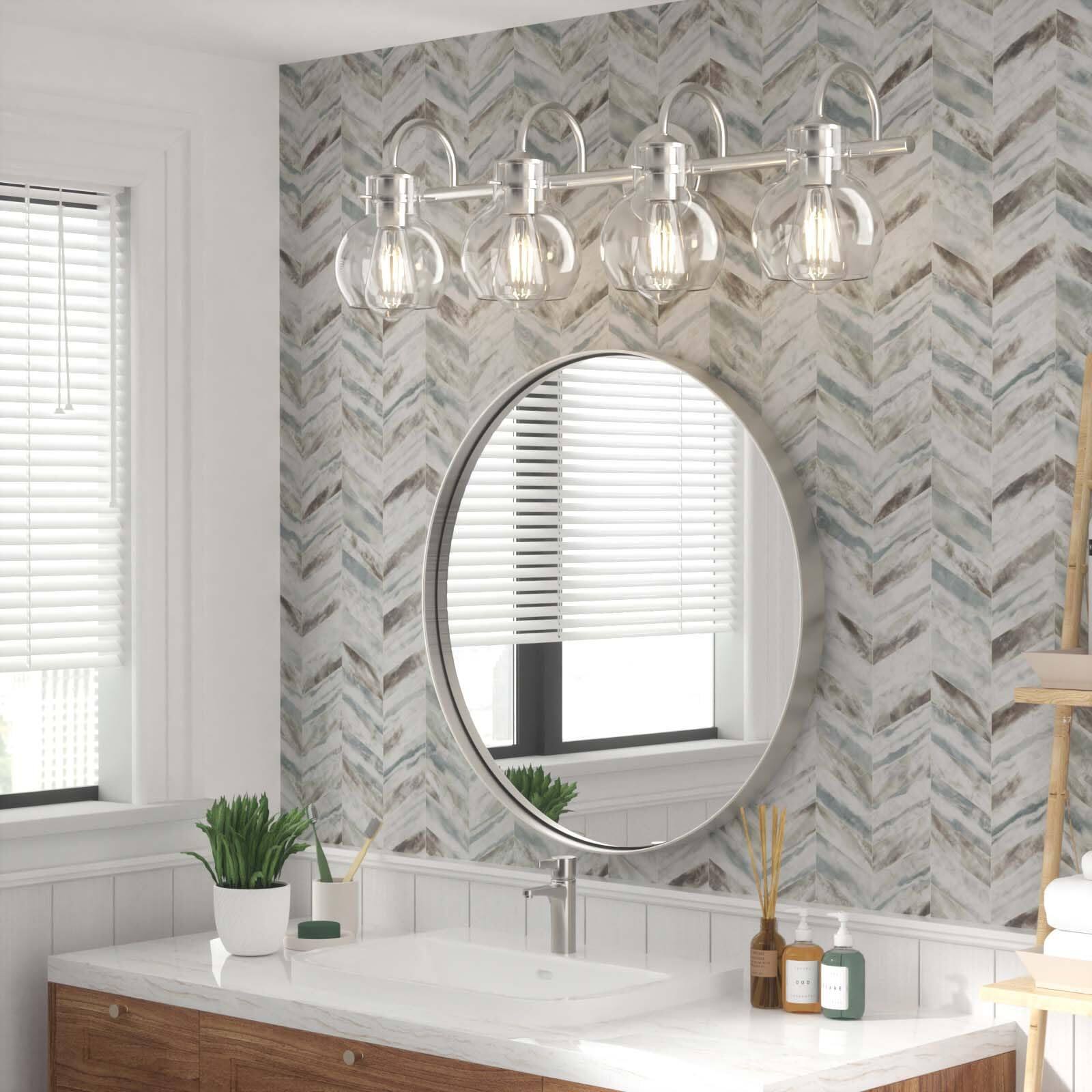 Left. PAIHOME - Bathroom Vanity Lighting Fixtures, 24" Modern Vanity Lights Over Mirror with Globe Glass Shade E26 Base Wall Sconce - Silver.