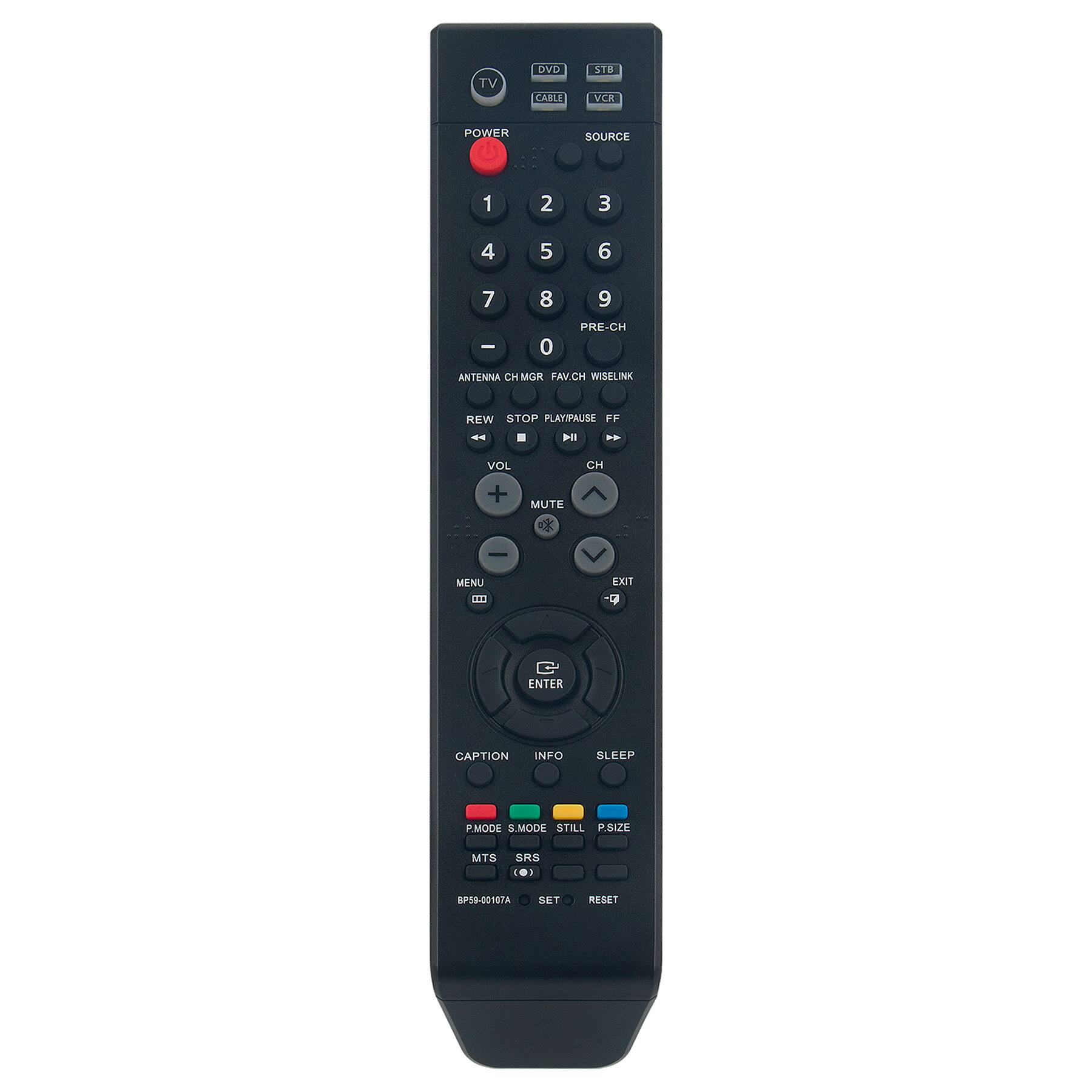 TV DVD CABLE STR VCA POWER SOURCE 1 2 3 4 5 6 7 8 9 0 PRE-CH ANTENNA CH MGR FAVCH WISELINK FF 4 VOL CH + MUTE O MENU EXIT 441 ENTER CAPTION INFO SLEEP P.MODE S.MODE STILL P.SIZE MTS SRS 1 RP59-00107A SET RESET