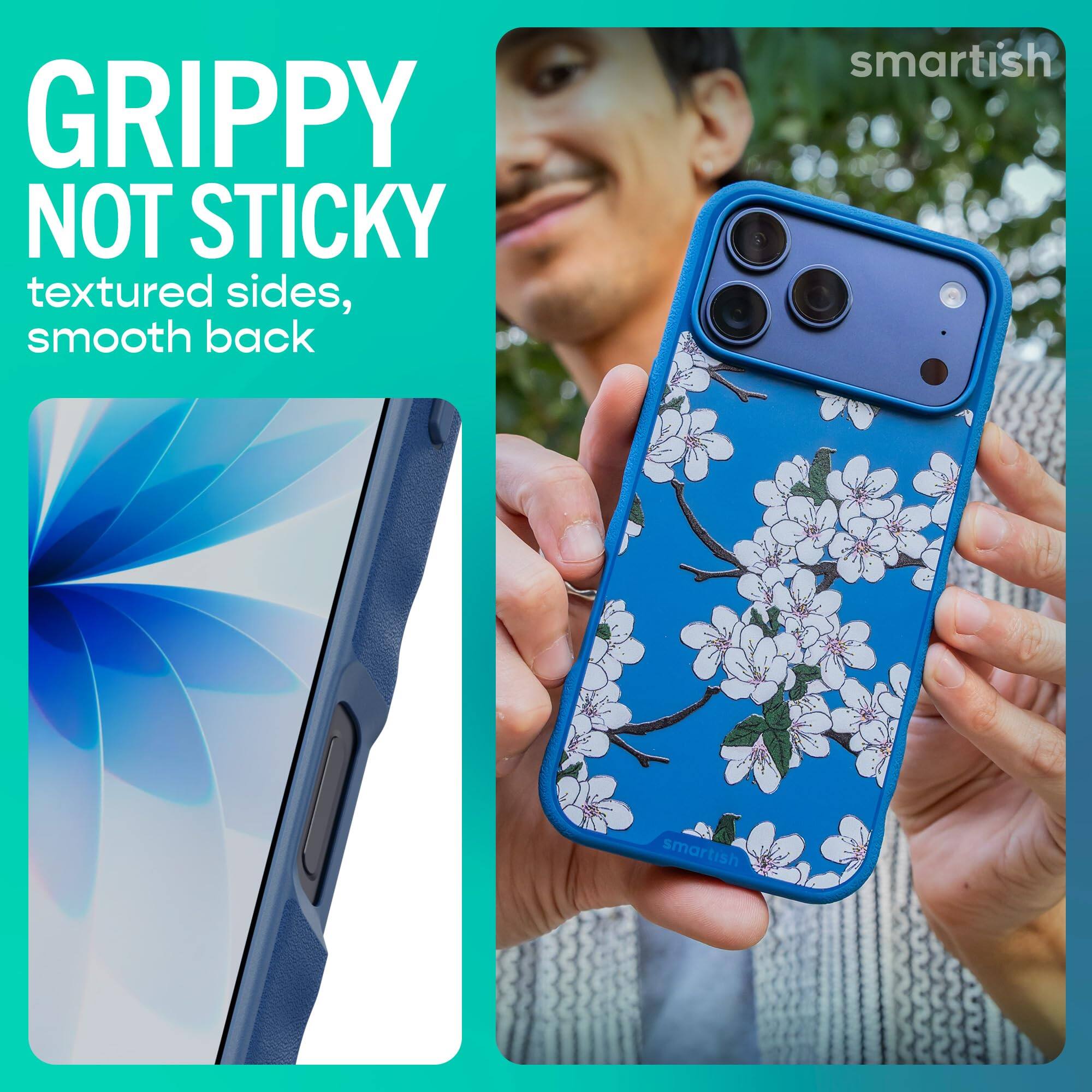 GRIPPY NOT STICKY textured sides, smooth back

smartish