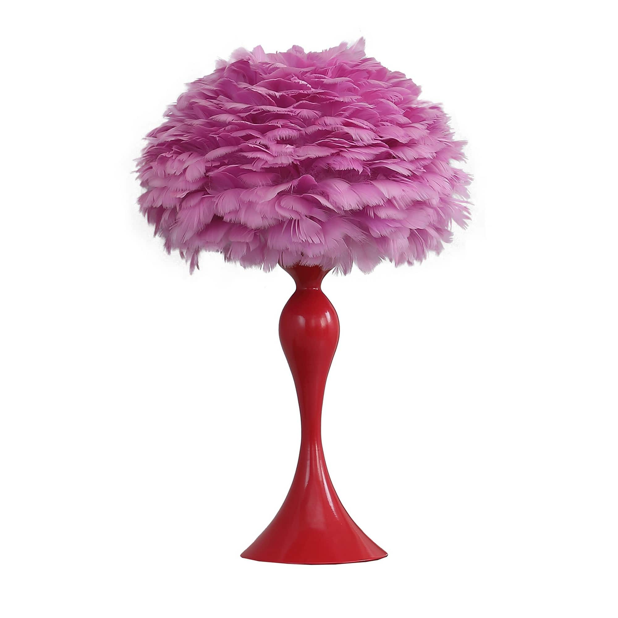 Manhattan Lane - Lily 24 Inch Metal Glam Feather Table Lamp, Candlestick, 40W - Pink, Red